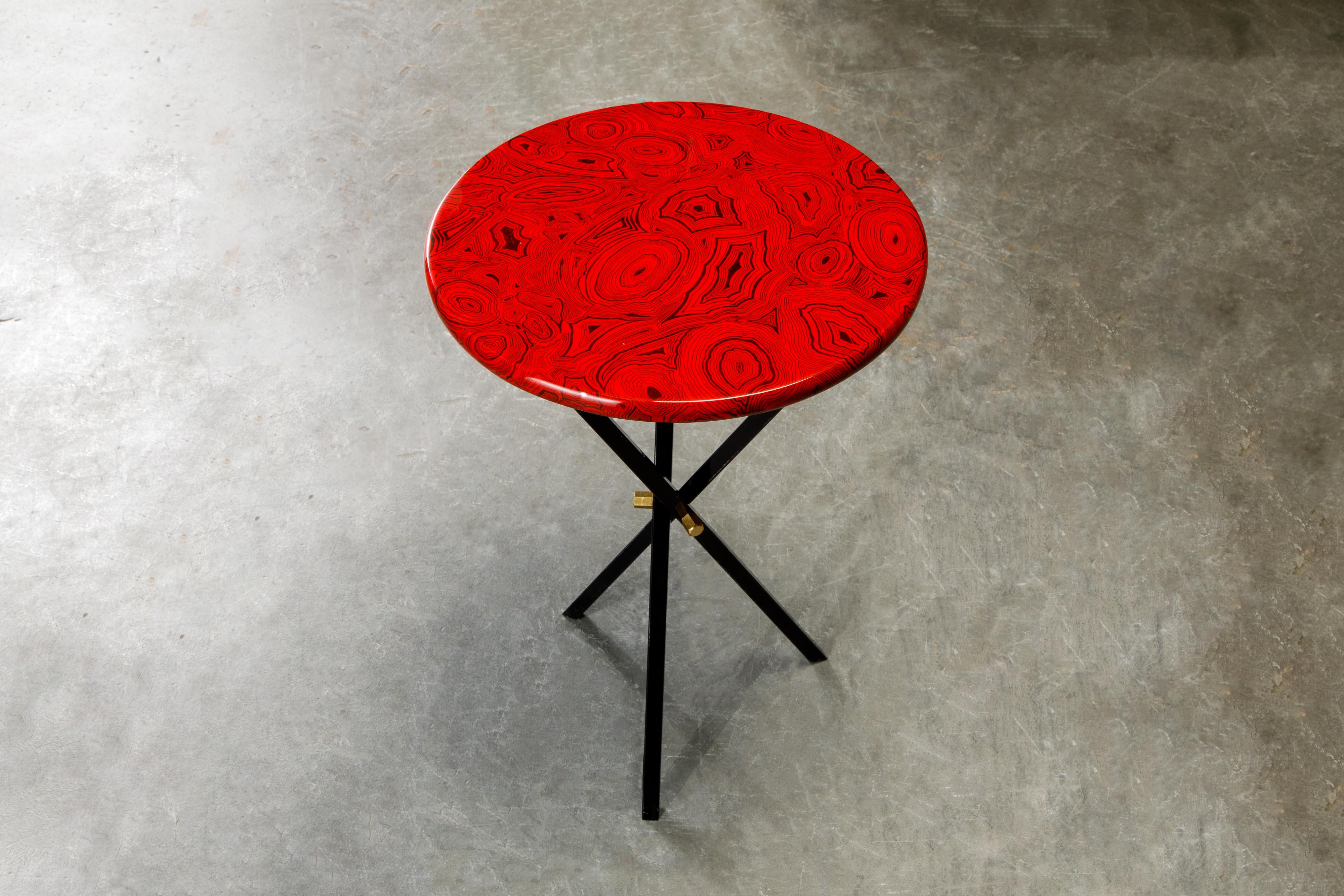 Lacquered 'Red Malachite' Drinks Table by Piero Fornasetti, circa 1970s, Signed 