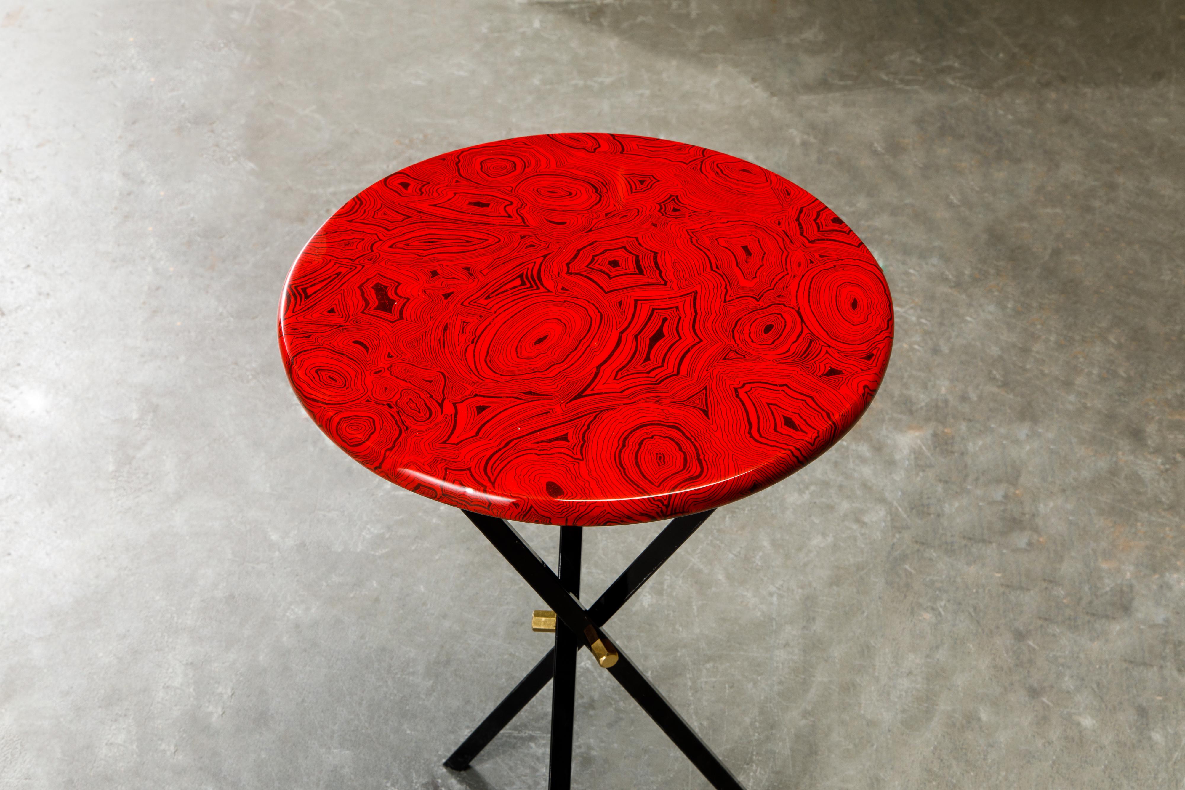 'Red Malachite' Drinks Table by Piero Fornasetti, circa 1970s, Signed  In Excellent Condition In Los Angeles, CA