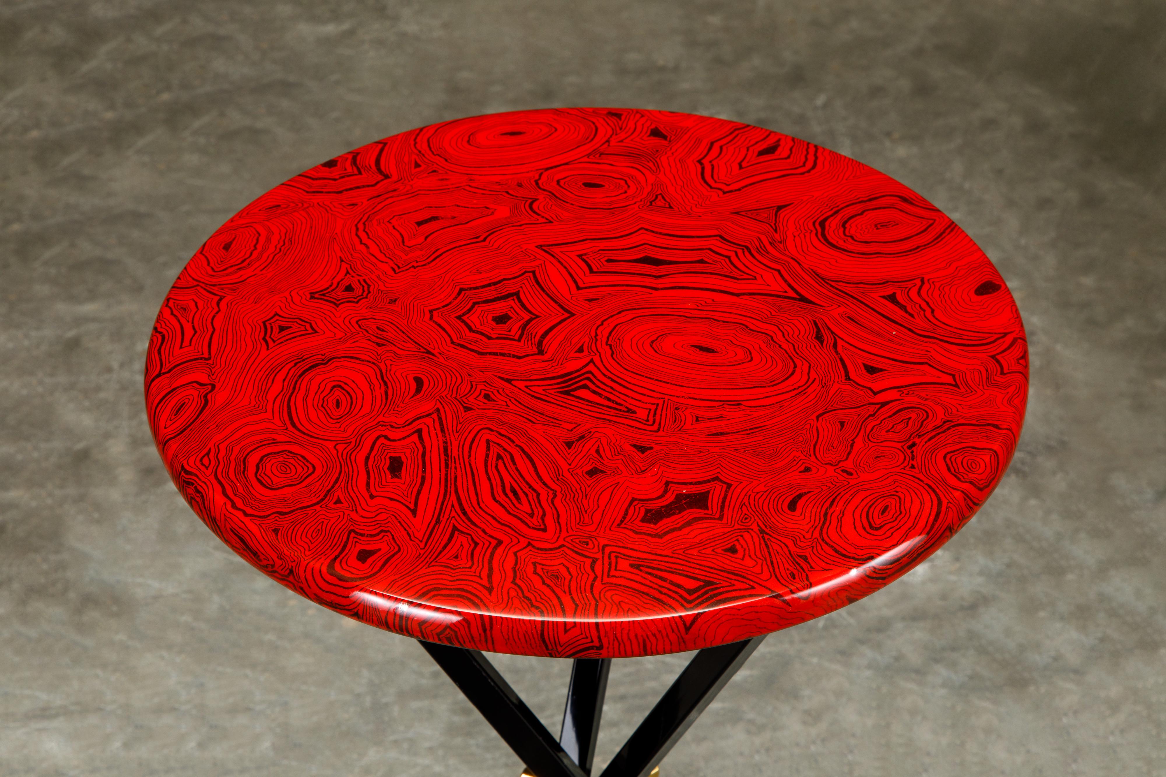 Brass 'Red Malachite' Drinks Table by Piero Fornasetti, circa 1970s, Signed 