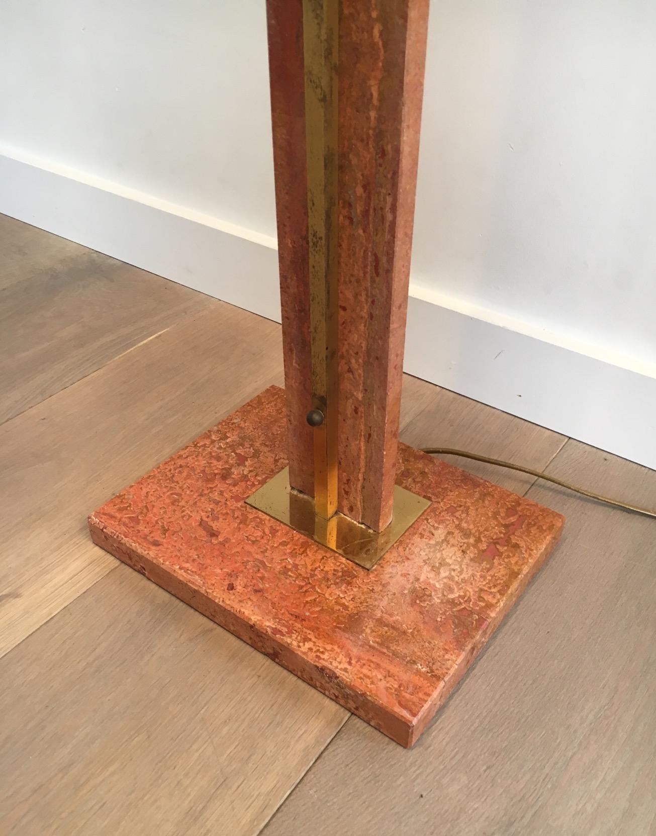 Red Marble and Brass Floor Lamp, French, circa 1970 4