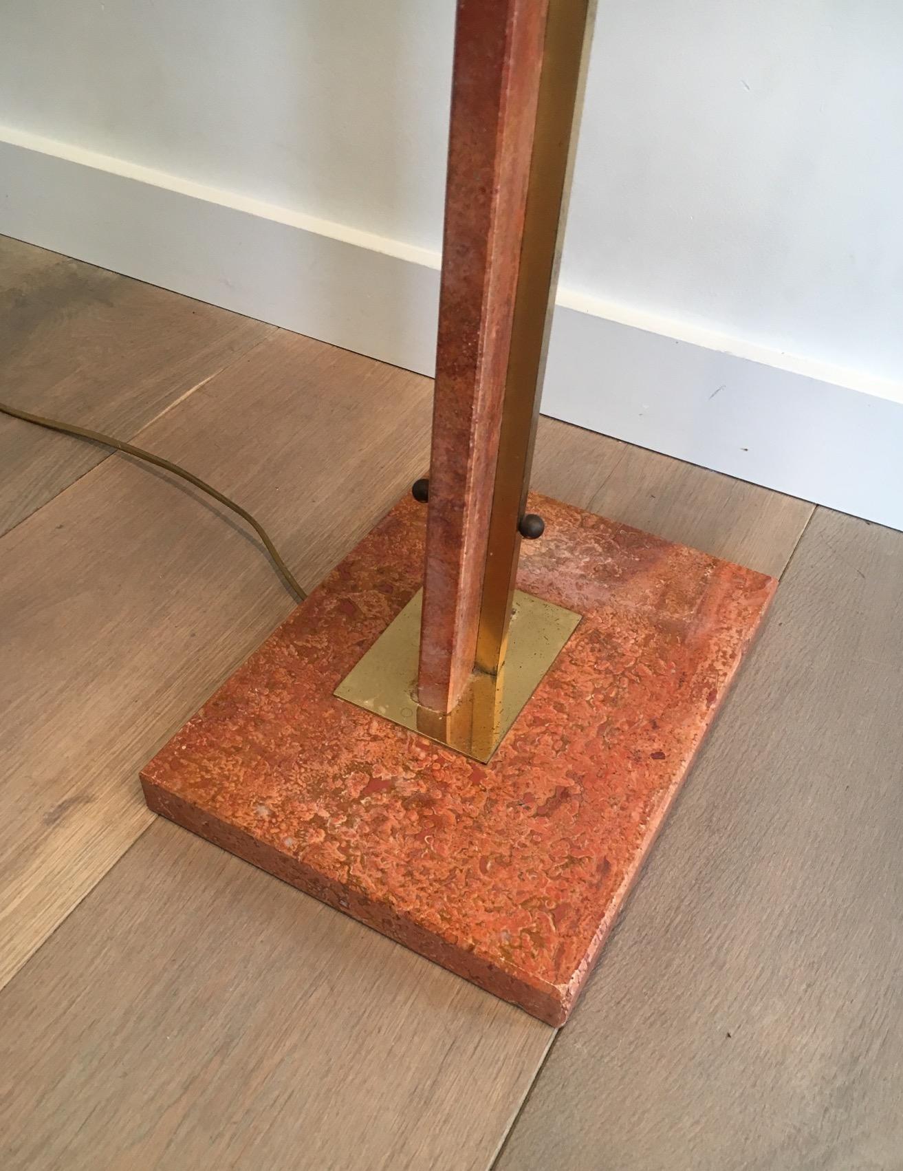 Red Marble and Brass Floor Lamp, French, circa 1970 7