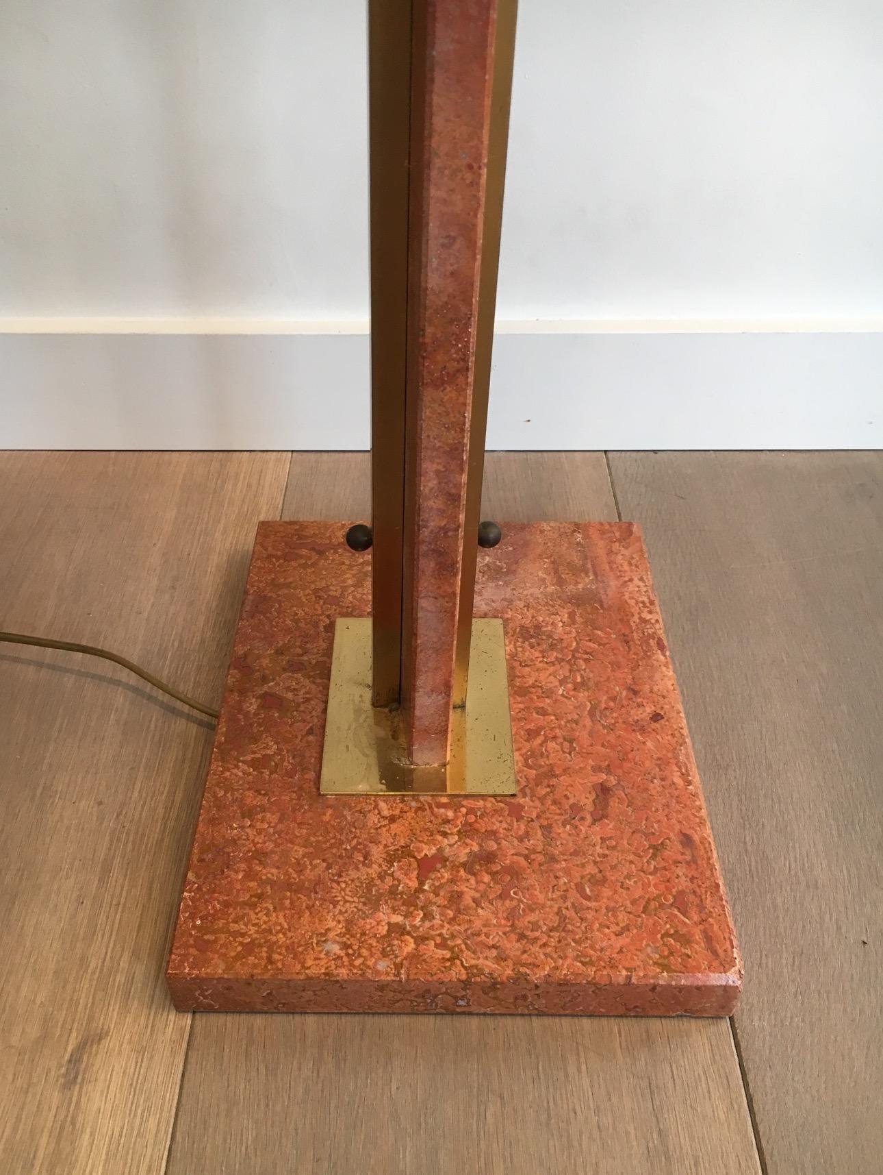 Red Marble and Brass Floor Lamp, French, circa 1970 8