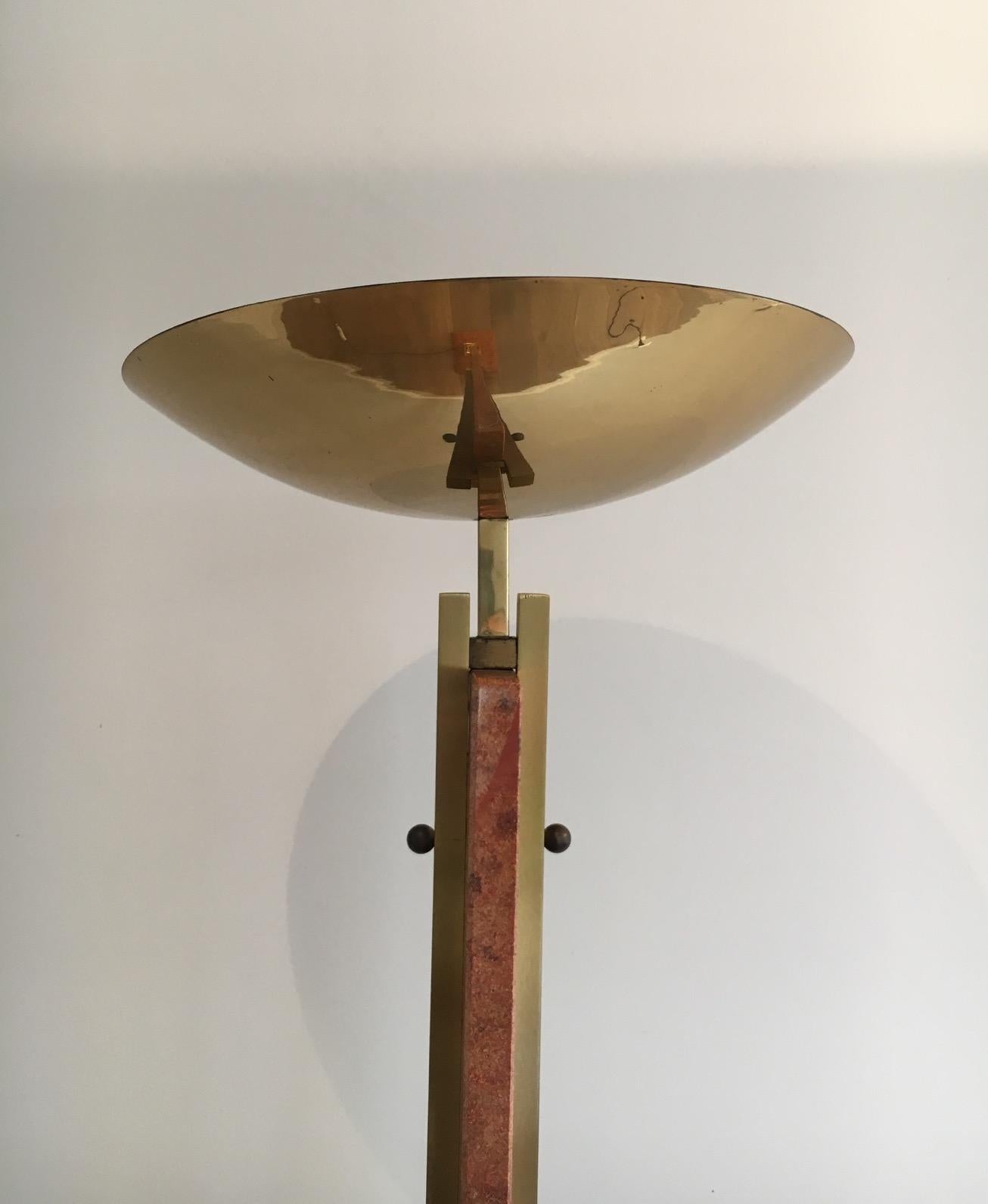 Red Marble and Brass Floor Lamp, French, circa 1970 9