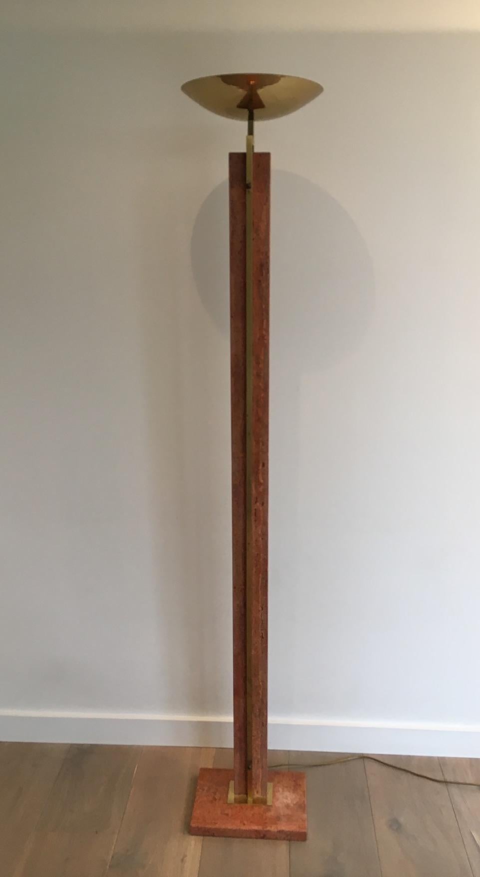 Red Marble and Brass Floor Lamp, French, circa 1970 10