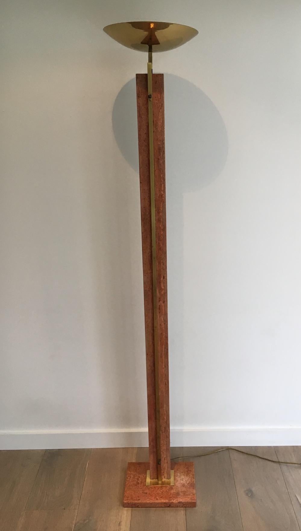 Red Marble and Brass Floor Lamp, French, circa 1970 11