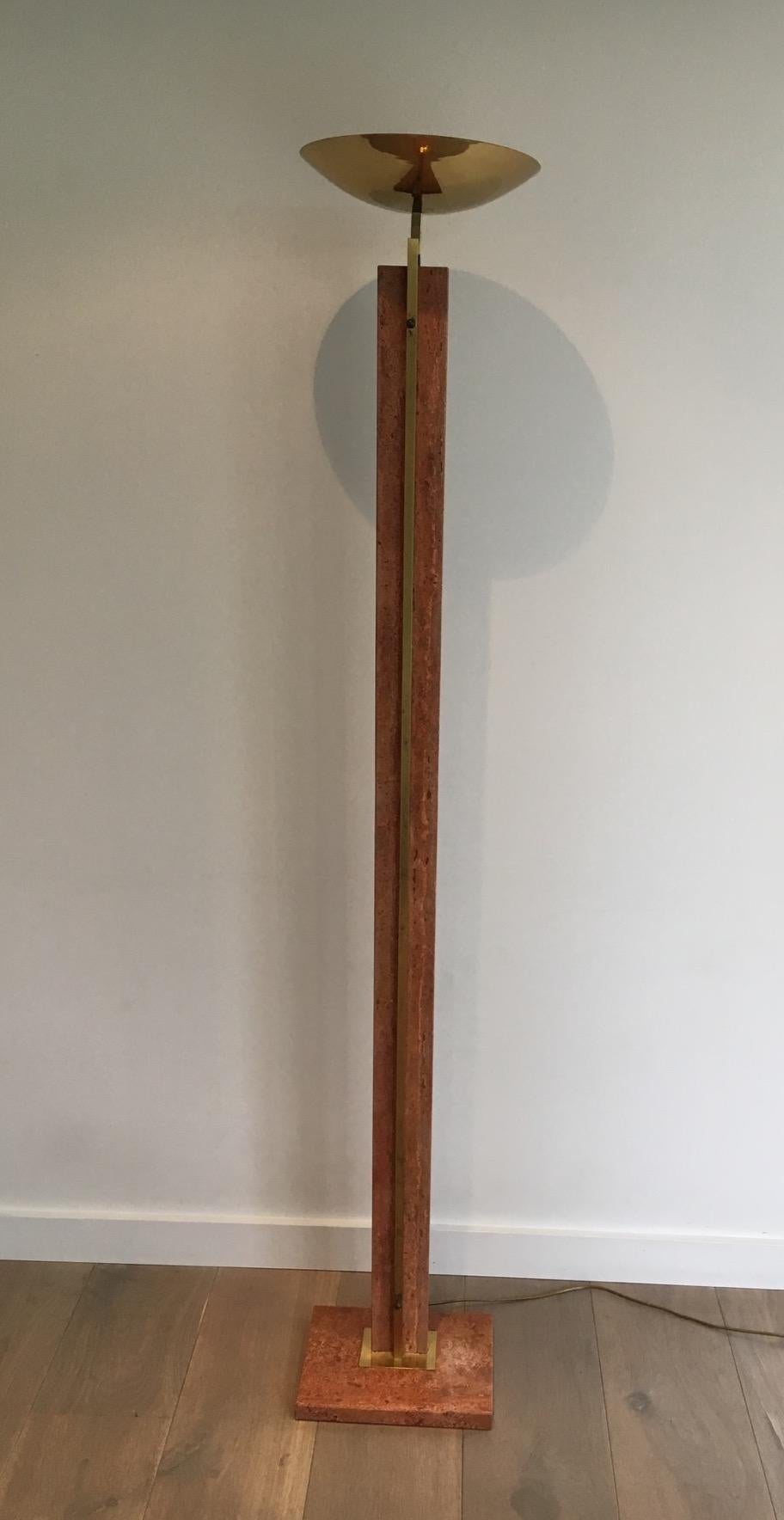 Red marble and brass floor lamp, French, circa 1970.