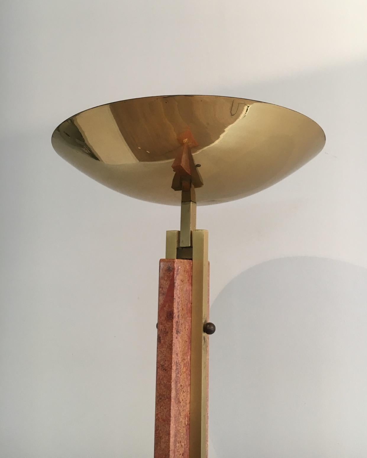 Mid-Century Modern Red Marble and Brass Floor Lamp, French, circa 1970