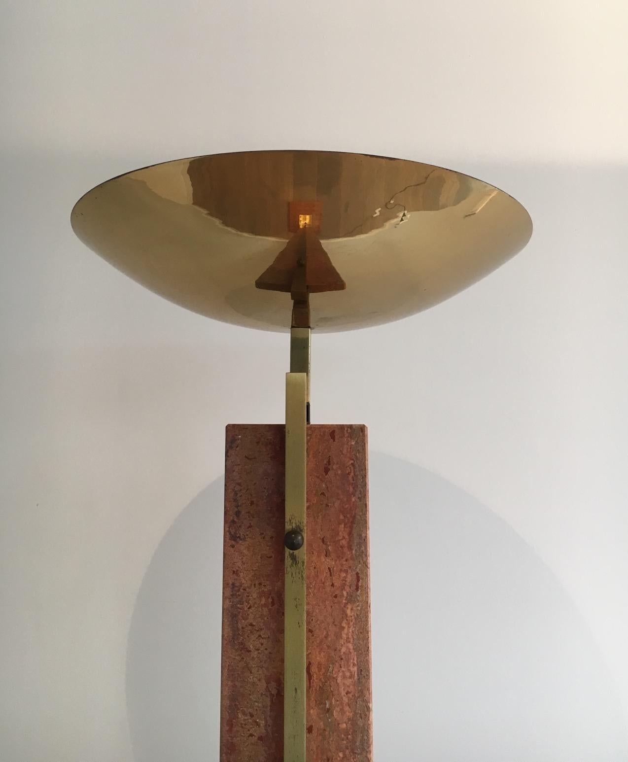 Red Marble and Brass Floor Lamp, French, circa 1970 In Good Condition In Marcq-en-Barœul, Hauts-de-France