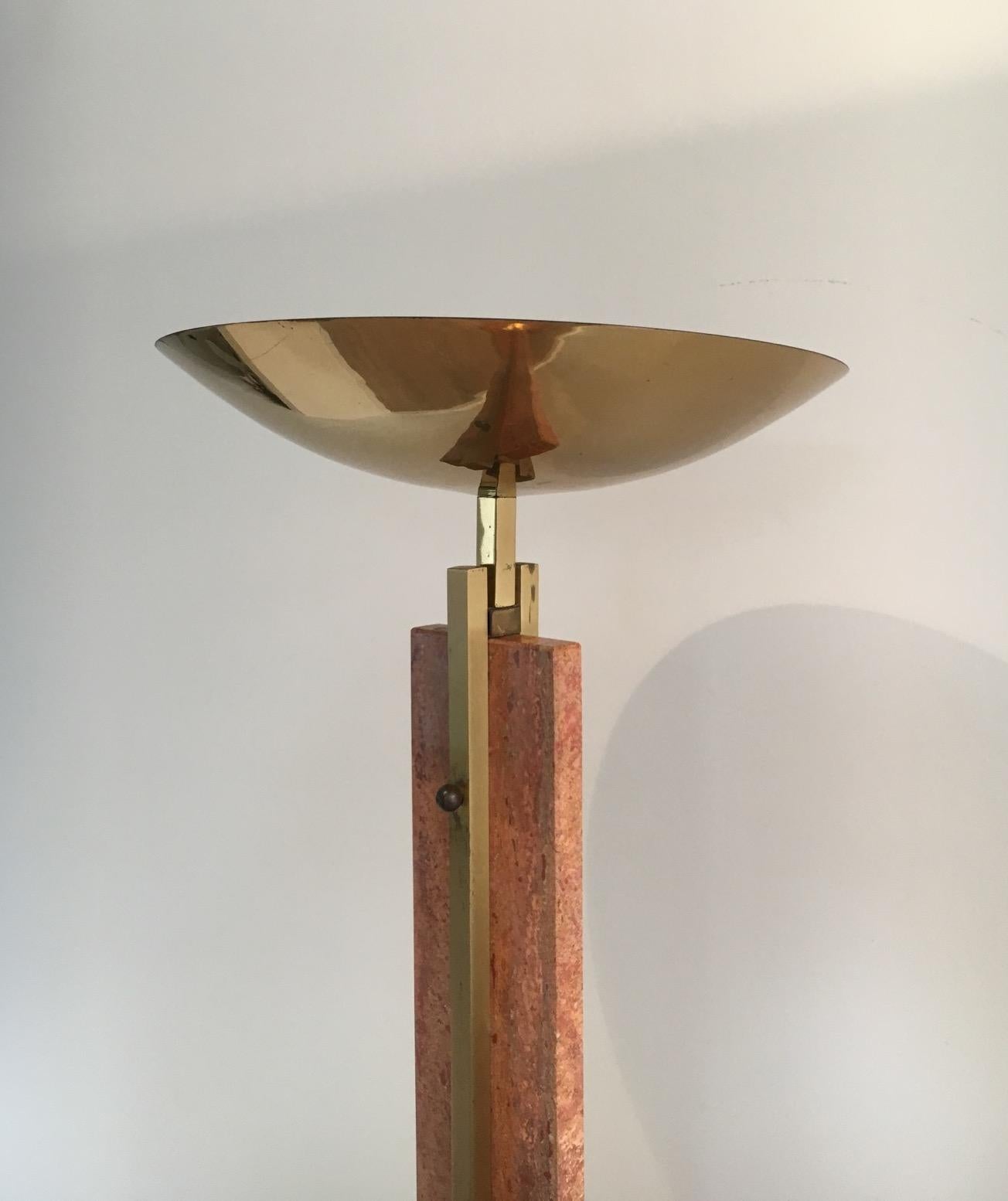 Late 20th Century Red Marble and Brass Floor Lamp, French, circa 1970