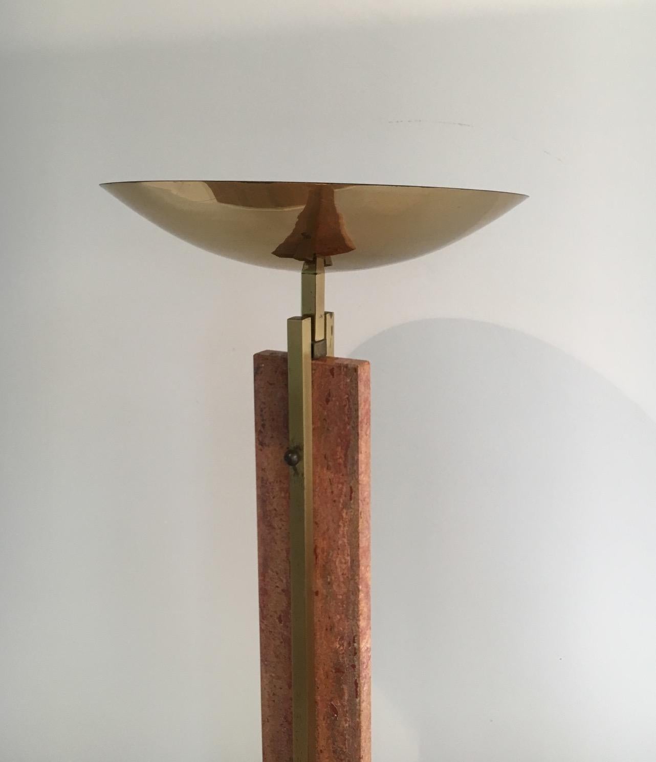 Red Marble and Brass Floor Lamp, French, circa 1970 1