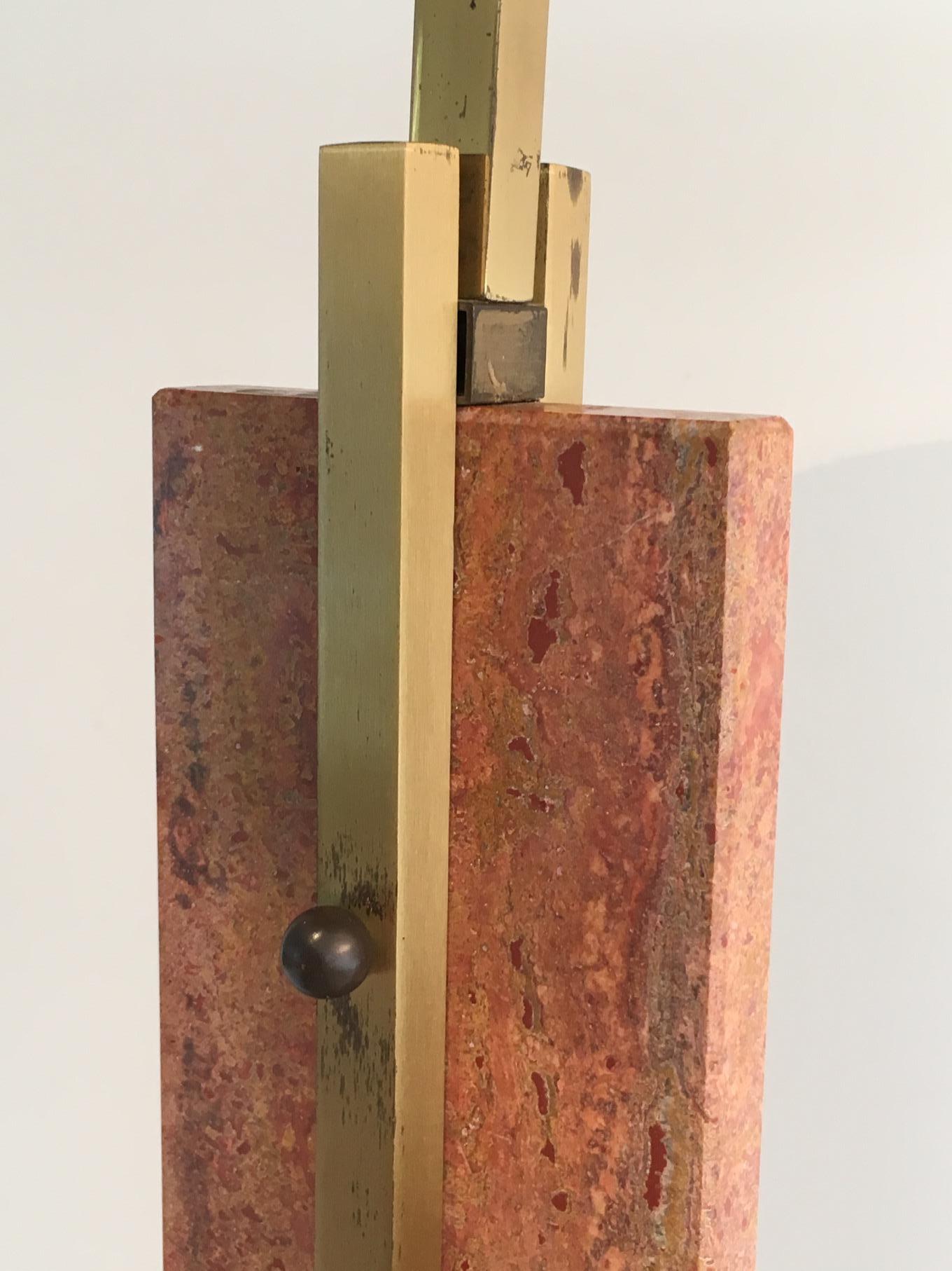 Red Marble and Brass Floor Lamp, French, circa 1970 2