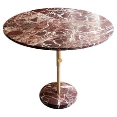 Red Marble and Brass Table, Height-Adjustable, Italy 1990s