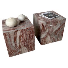 Red Marble Cube Side Tables