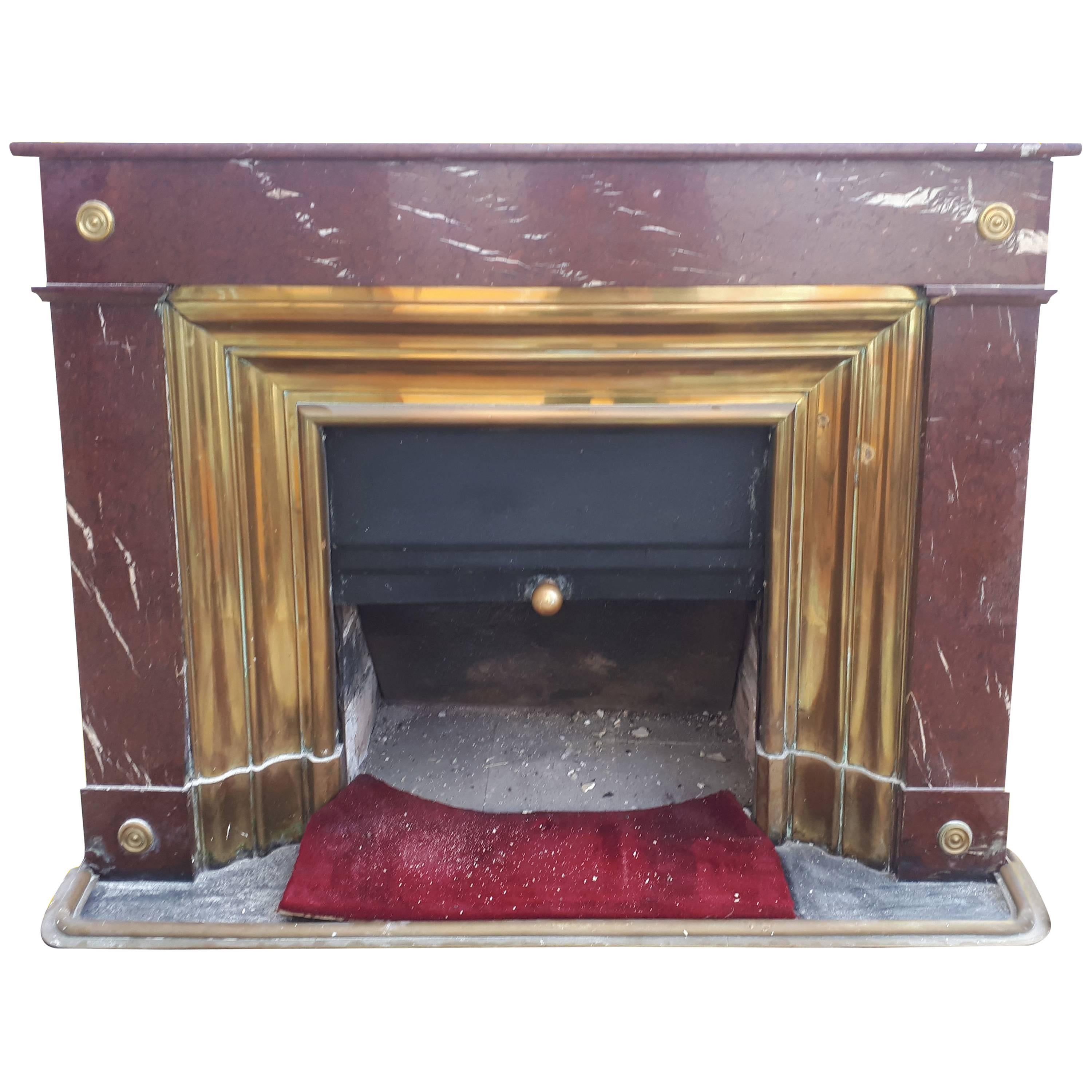 Red Marble French Fireplace, circa 1880 For Sale
