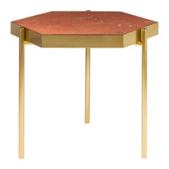 Table d'appoint hexagonale en marbre rouge et or titane