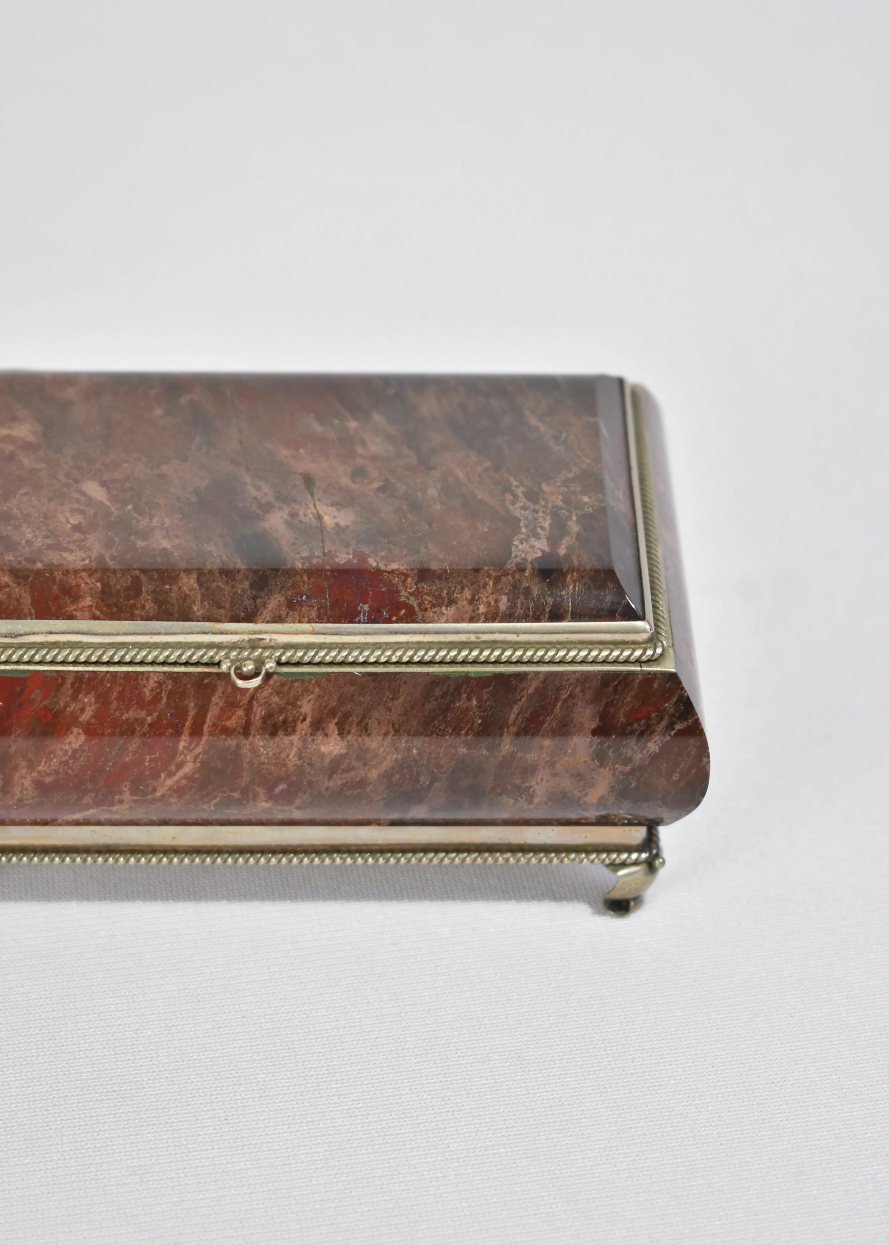 Hand-Carved Red Marble Jewelry Box