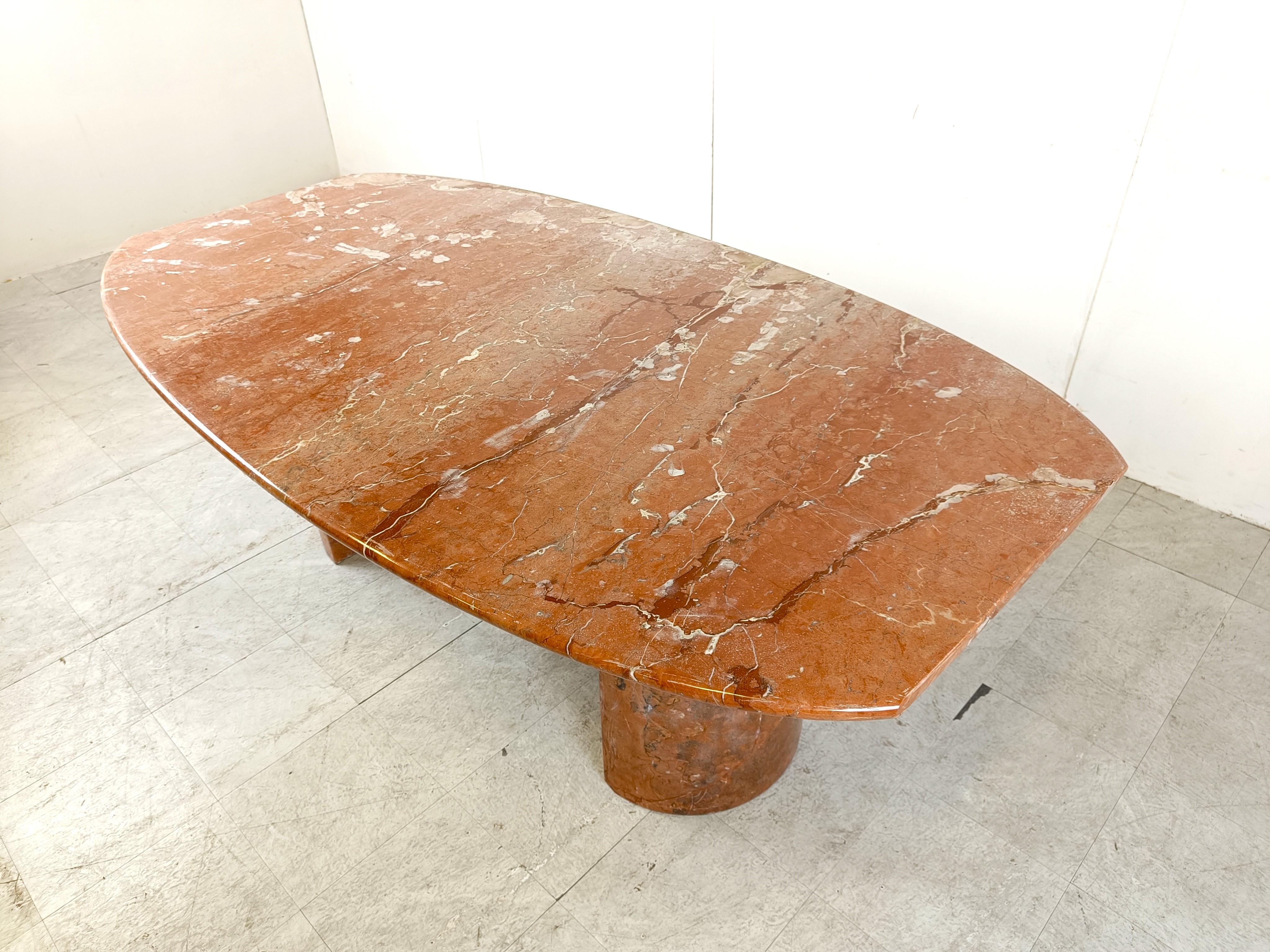 Italian Red Marble oval dining table, 1970s 