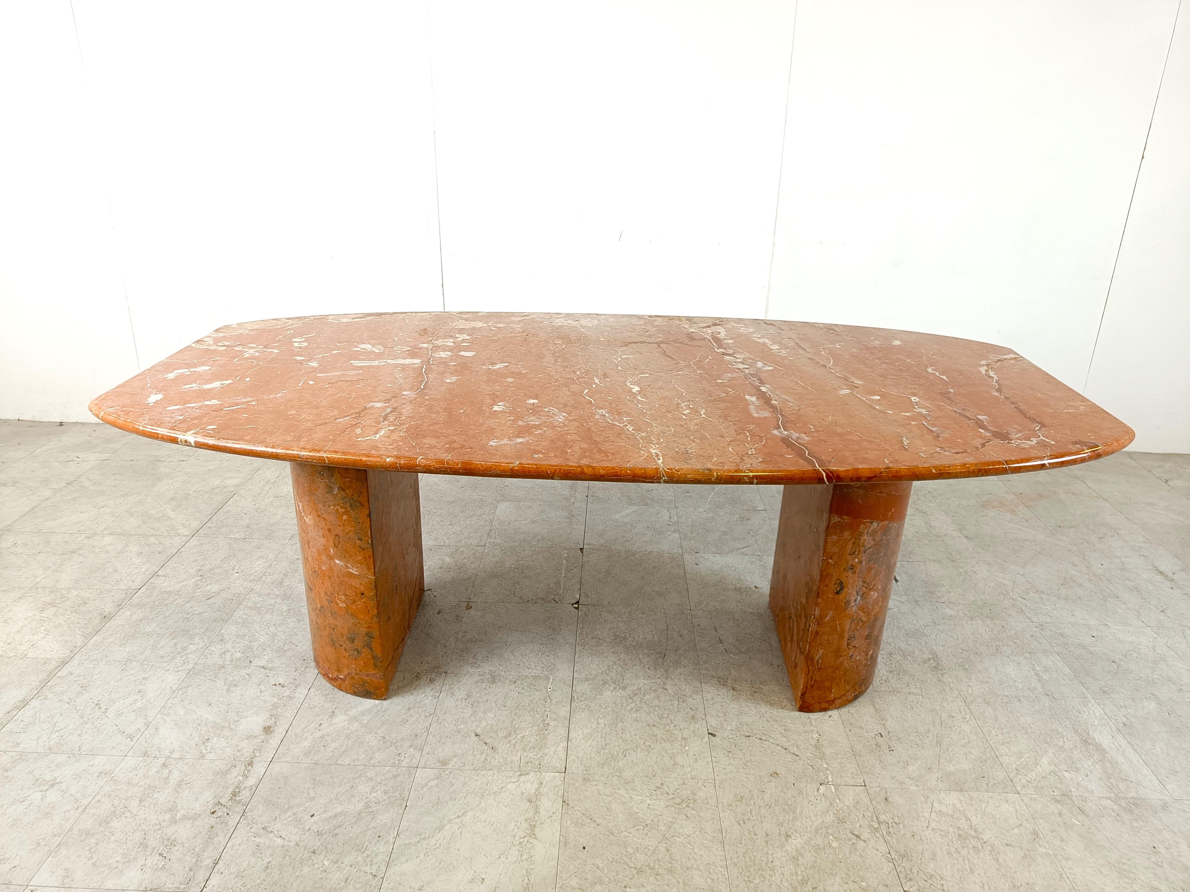 Stone Red Marble oval dining table, 1970s 
