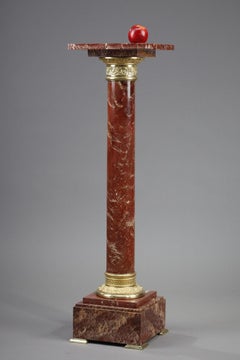 Red Marble Pedestal with Gilt Bronze Decoration