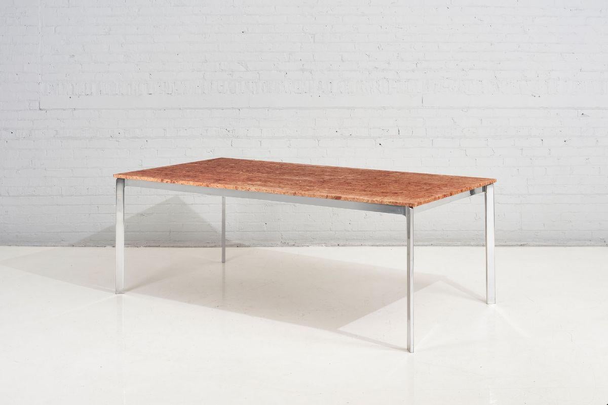 Mid-Century Modern Red Marble Polished Aluminum Dining Table, 1960