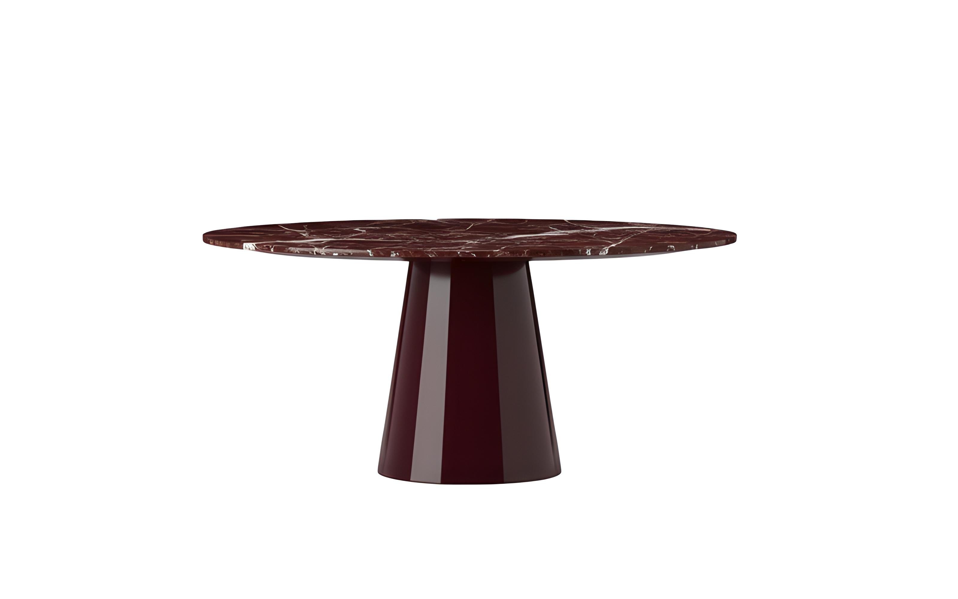 Mesa de Comedor Redonda de Mármol Rojo con Pedestal en Laca Borgoña Profunda- Mondo Design Hecho a mano en venta