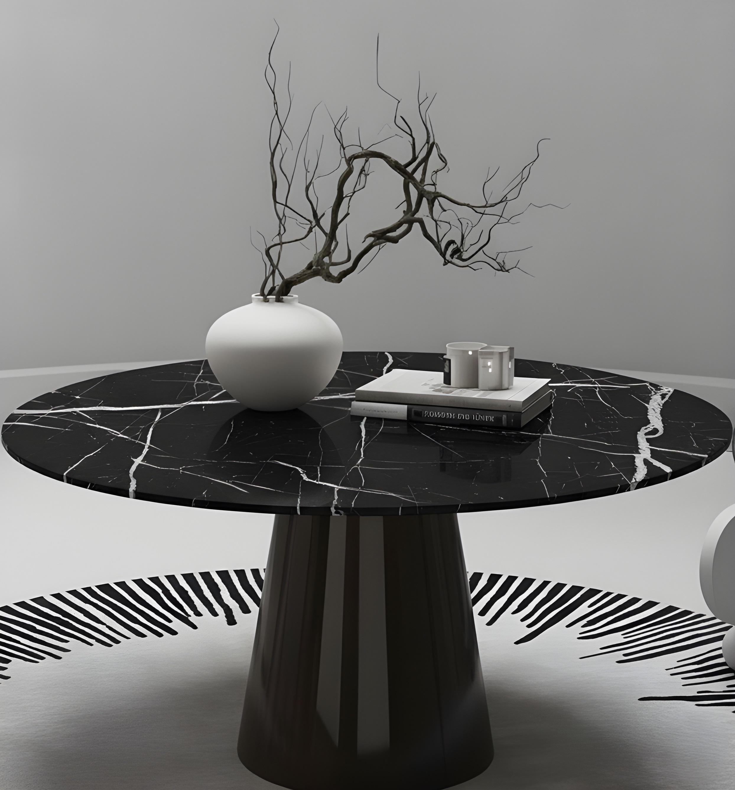 Mesa de Comedor Redonda de Mármol Rojo con Pedestal en Laca Borgoña Profunda- Mondo Design en Nuevo estado para la venta en NEW YORK, NY