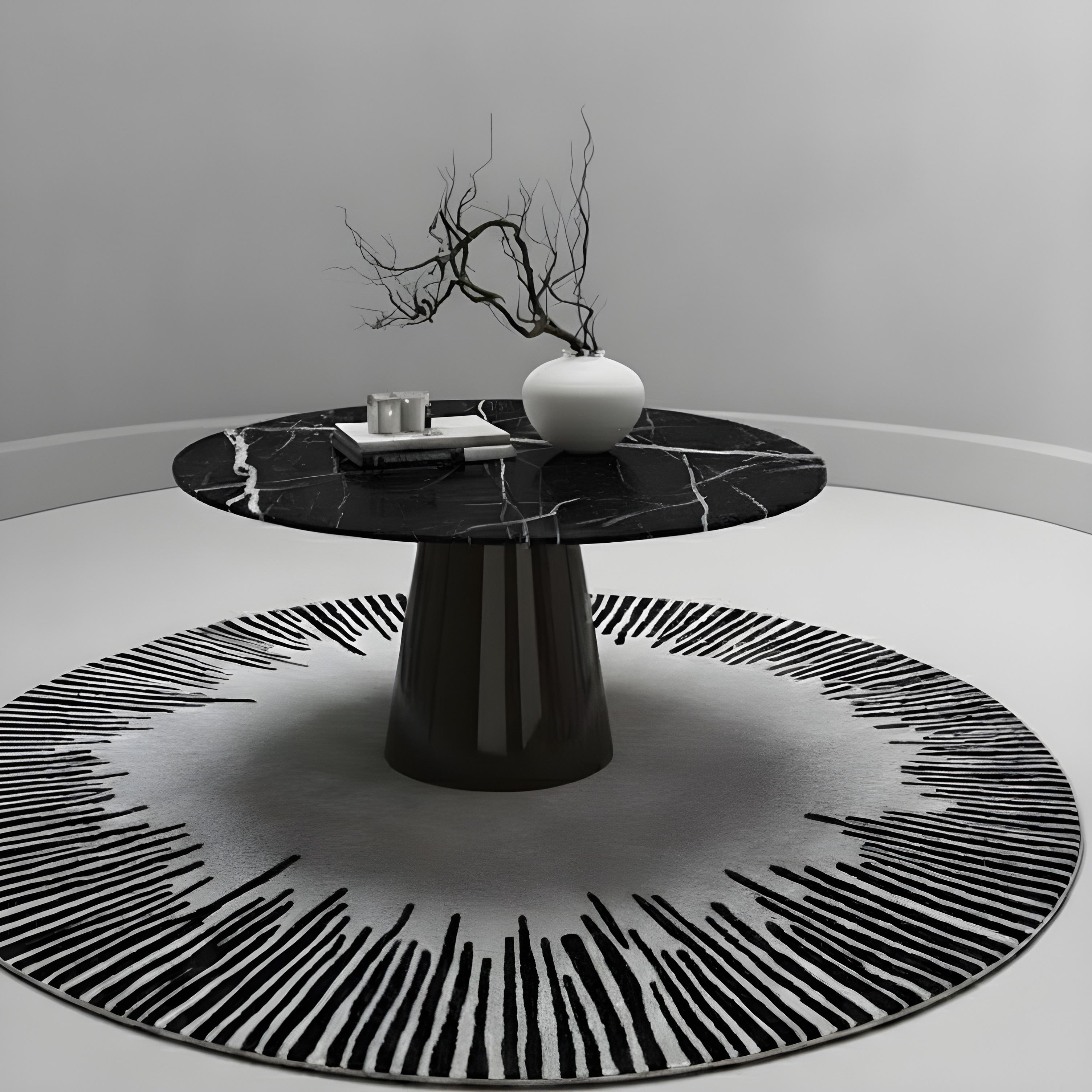Mesa de Comedor Redonda de Mármol Rojo con Pedestal en Laca Borgoña Profunda- Mondo Design Siglo XXI y contemporáneo en venta