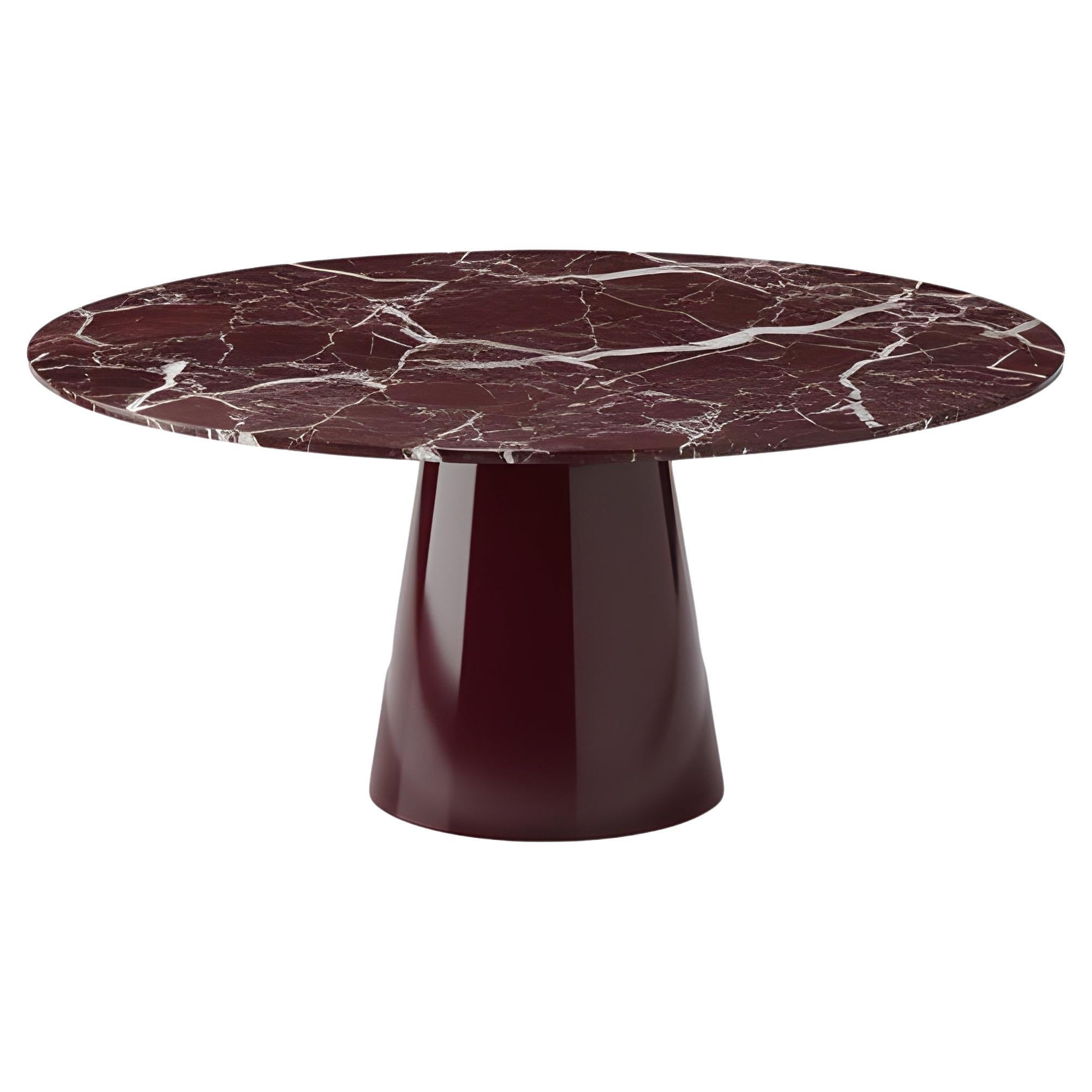 Mesa de Comedor Redonda de Mármol Rojo con Pedestal en Laca Borgoña Profunda- Mondo Design