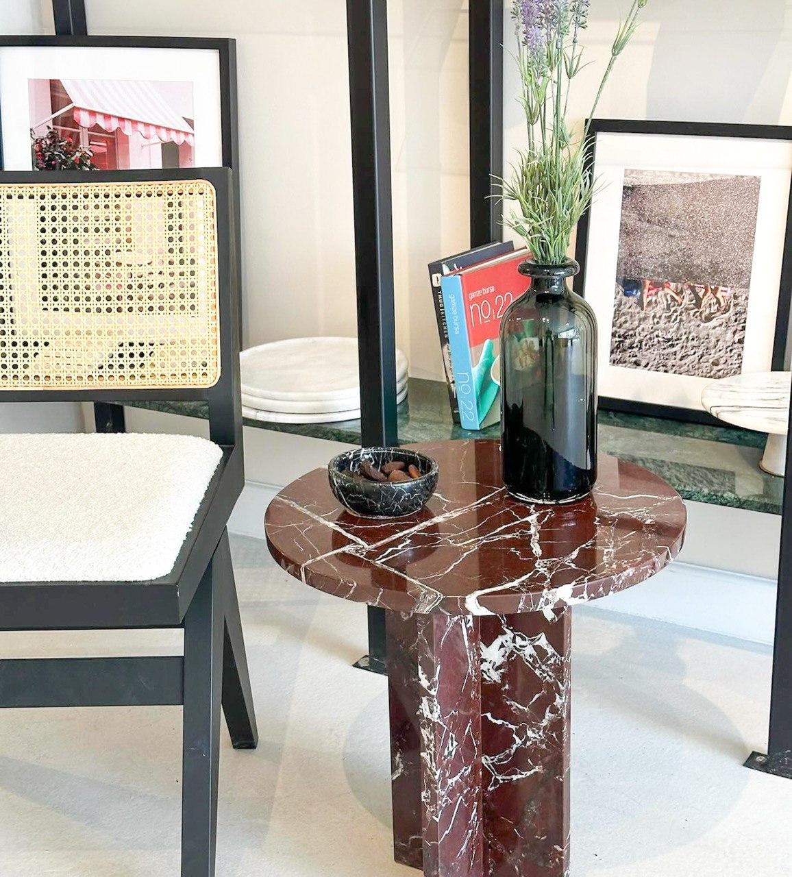 Carved Red Marble Side Table - Red Marble Coffee Table - Rosso Levanto End Table For Sale