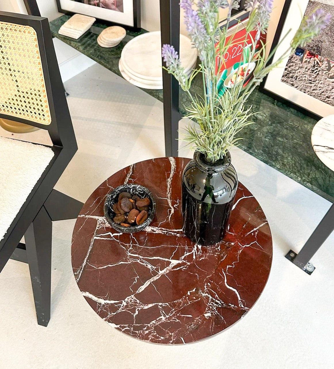 Contemporary Red Marble Side Table - Red Marble Coffee Table - Rosso Levanto End Table For Sale