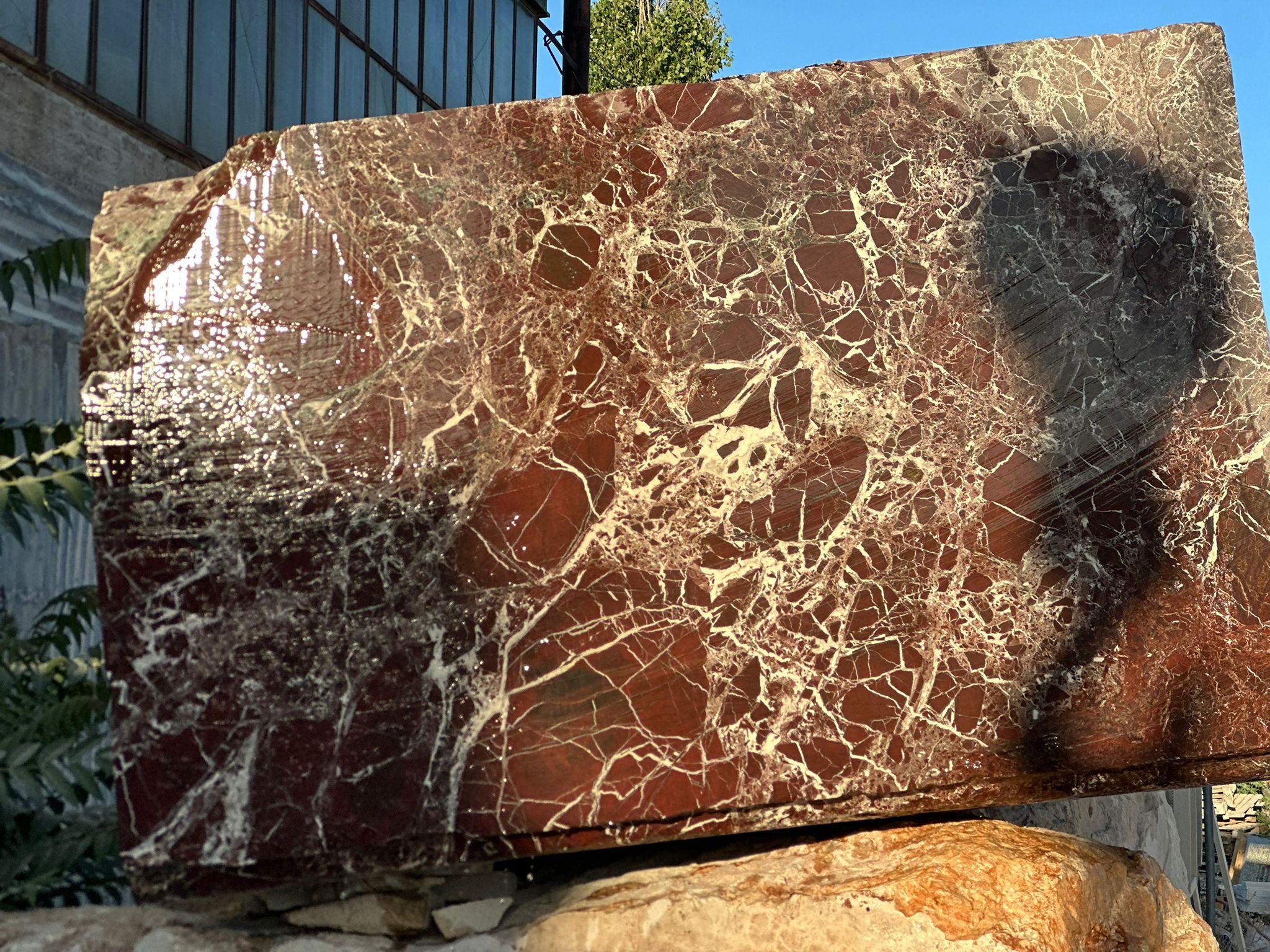 Arts and Crafts Red Marble Solid Dining Table  - Handcrafted Marble Table For Sale