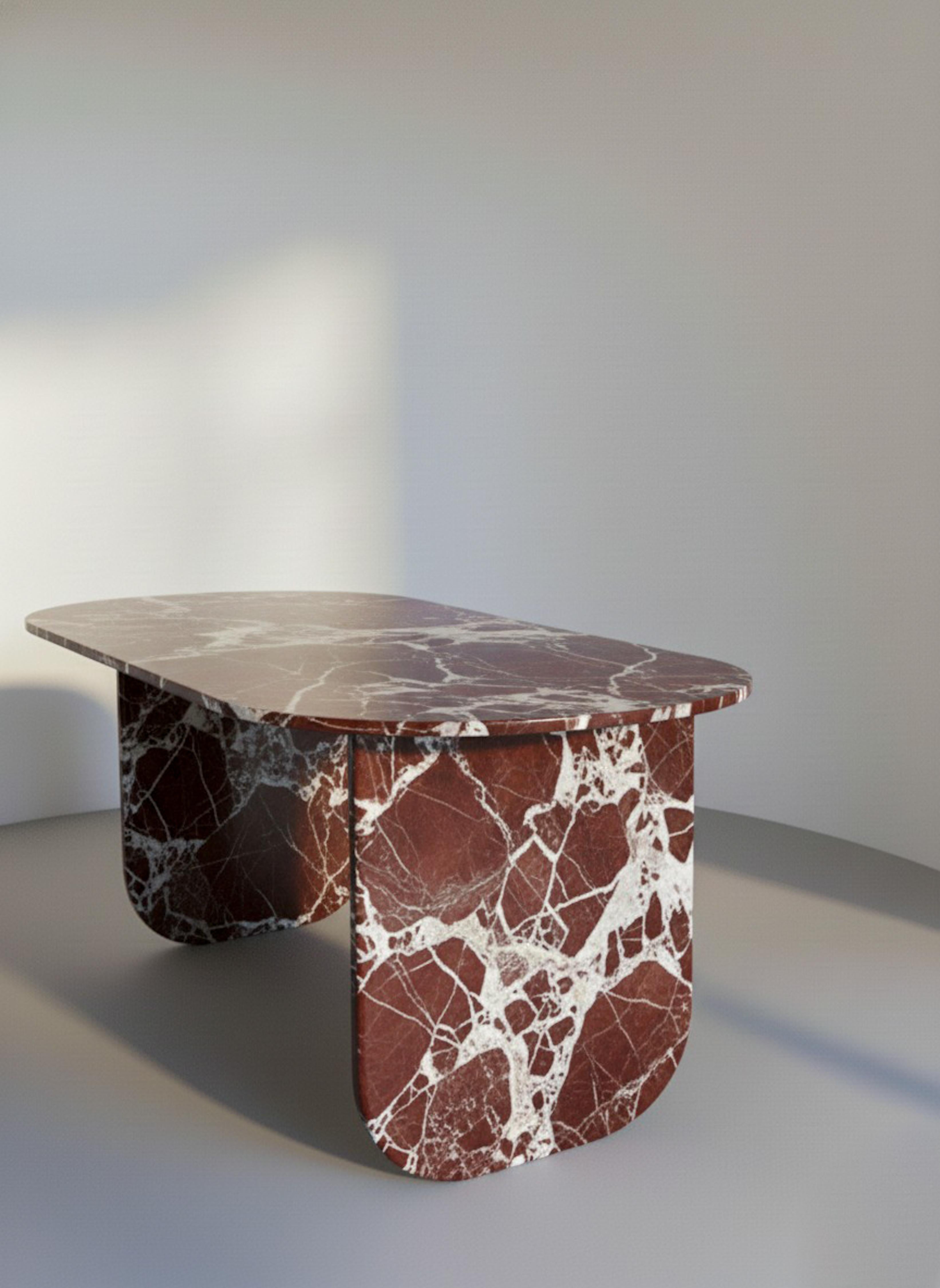 Carved Red Marble Solid Dining Table  - Handcrafted Marble Table For Sale