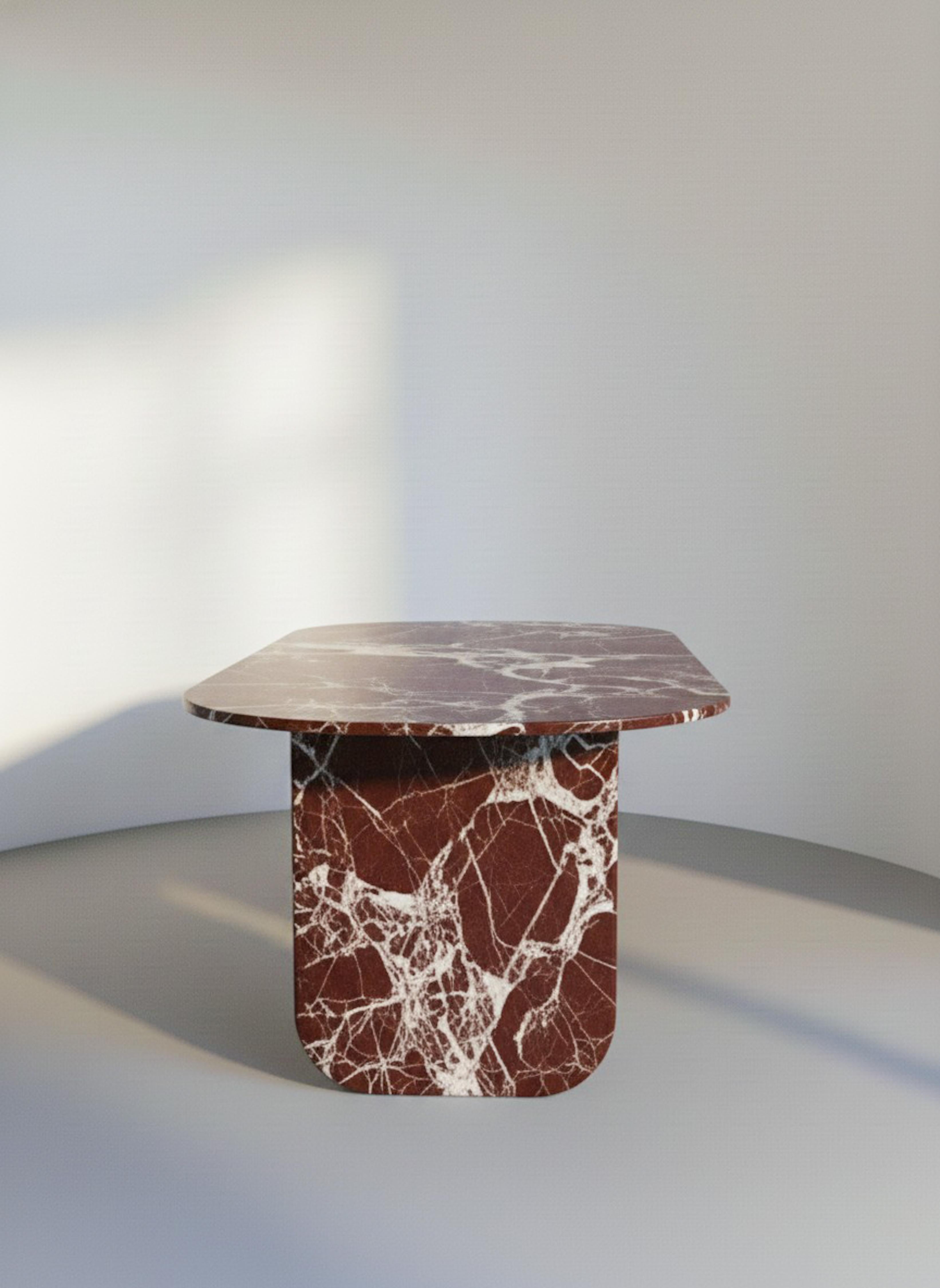 Contemporary Red Marble Solid Dining Table  - Handcrafted Marble Table For Sale