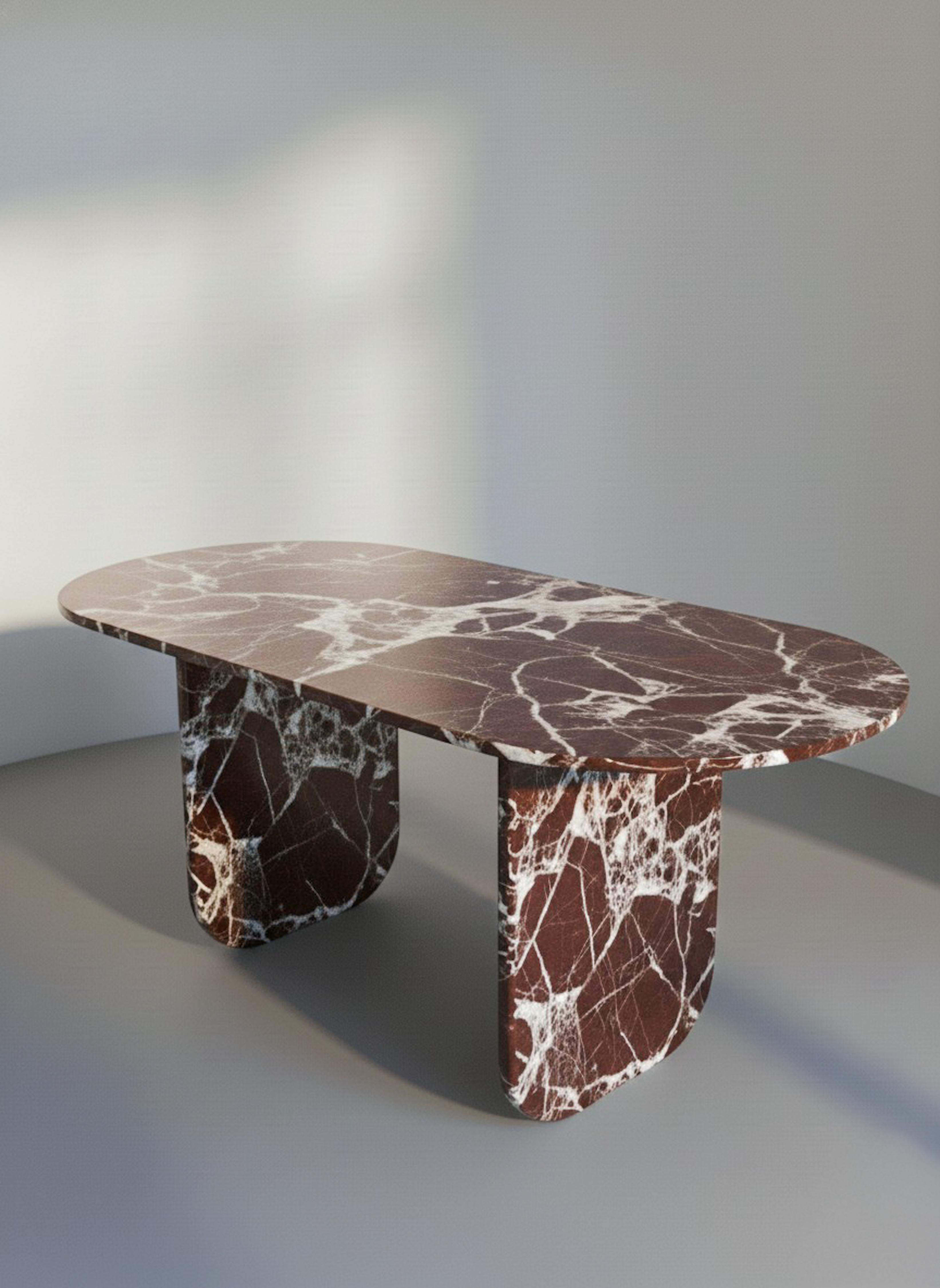 Red Marble Solid Dining Table  - Handcrafted Marble Table For Sale 2