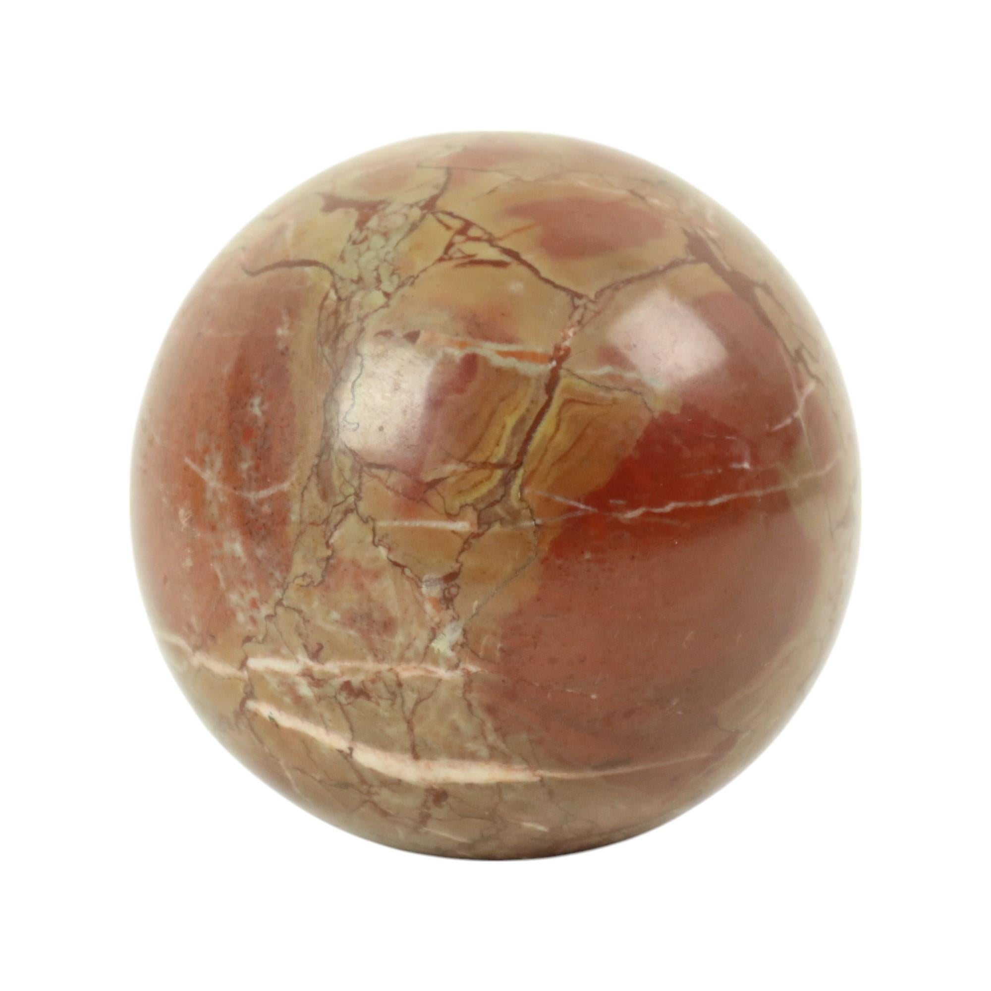 Europeo Sfera di marmo rosso Gemma pesante d'epoca lucidata Ball 12cm in vendita
