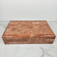 Red Marble Stone Decorative Box with Velvet Paper Interior, 1970's