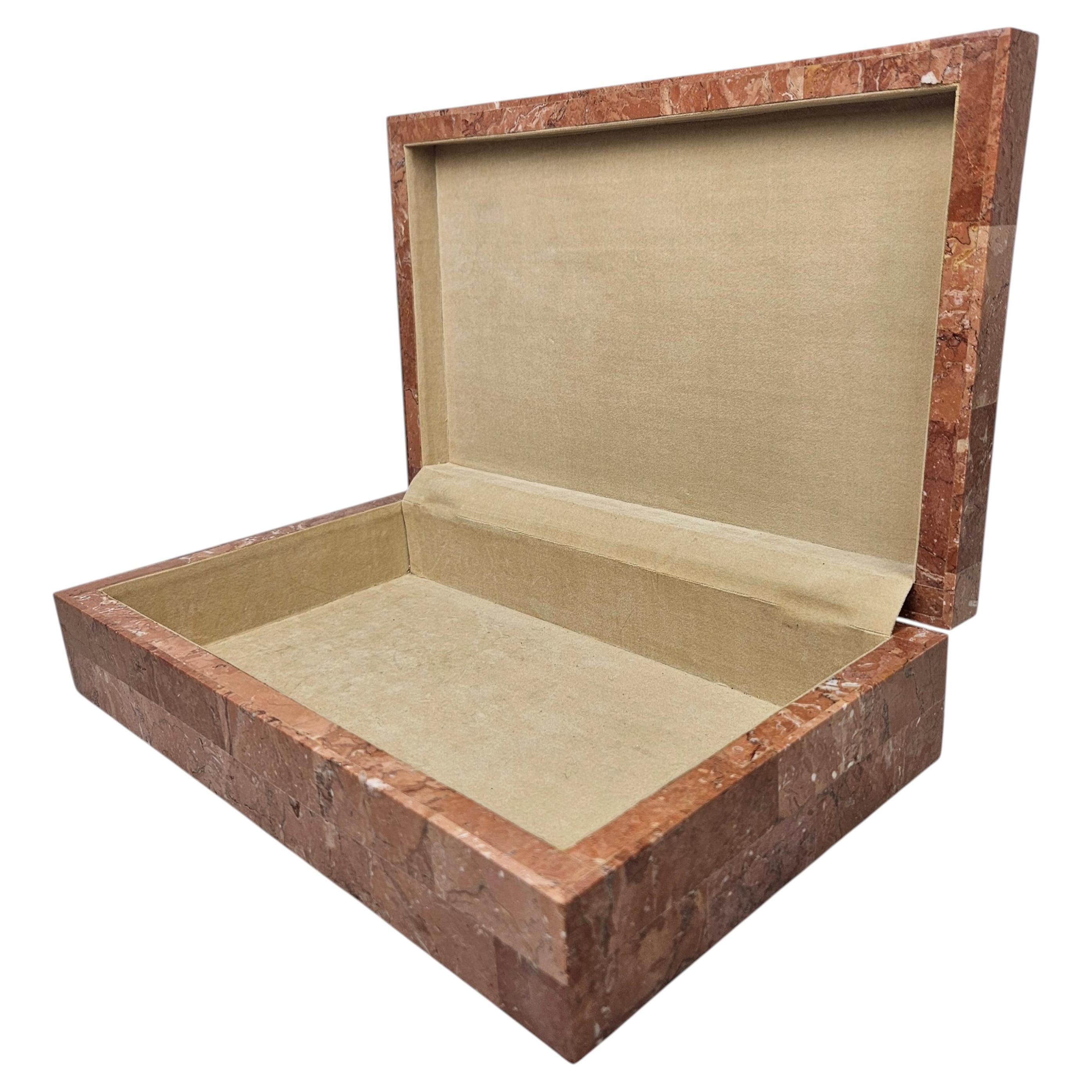 Red Marble Stone Decorative Box with Velvet Paper Interior, 1970's