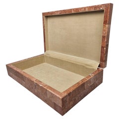 Red Marble Stone Decorative Box with Velvet Paper Interior, 1970's