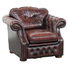 Poltrona Chesterfield in stile inglese in pelle di mucca marmorizzata rossa