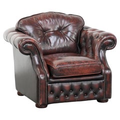 Poltrona Chesterfield in stile inglese in pelle di mucca marmorizzata rossa