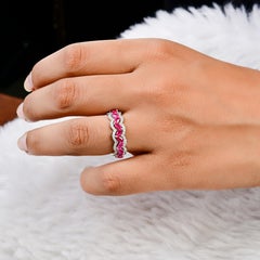 Red Marquise Gemstone Band Ring Pave Diamond 18 Karat White Gold Fine Jewelry