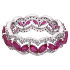Anello a fascia con pietra preziosa rossa Marquise Pave Diamond Oro bianco 18 carati Gioielli di pregio