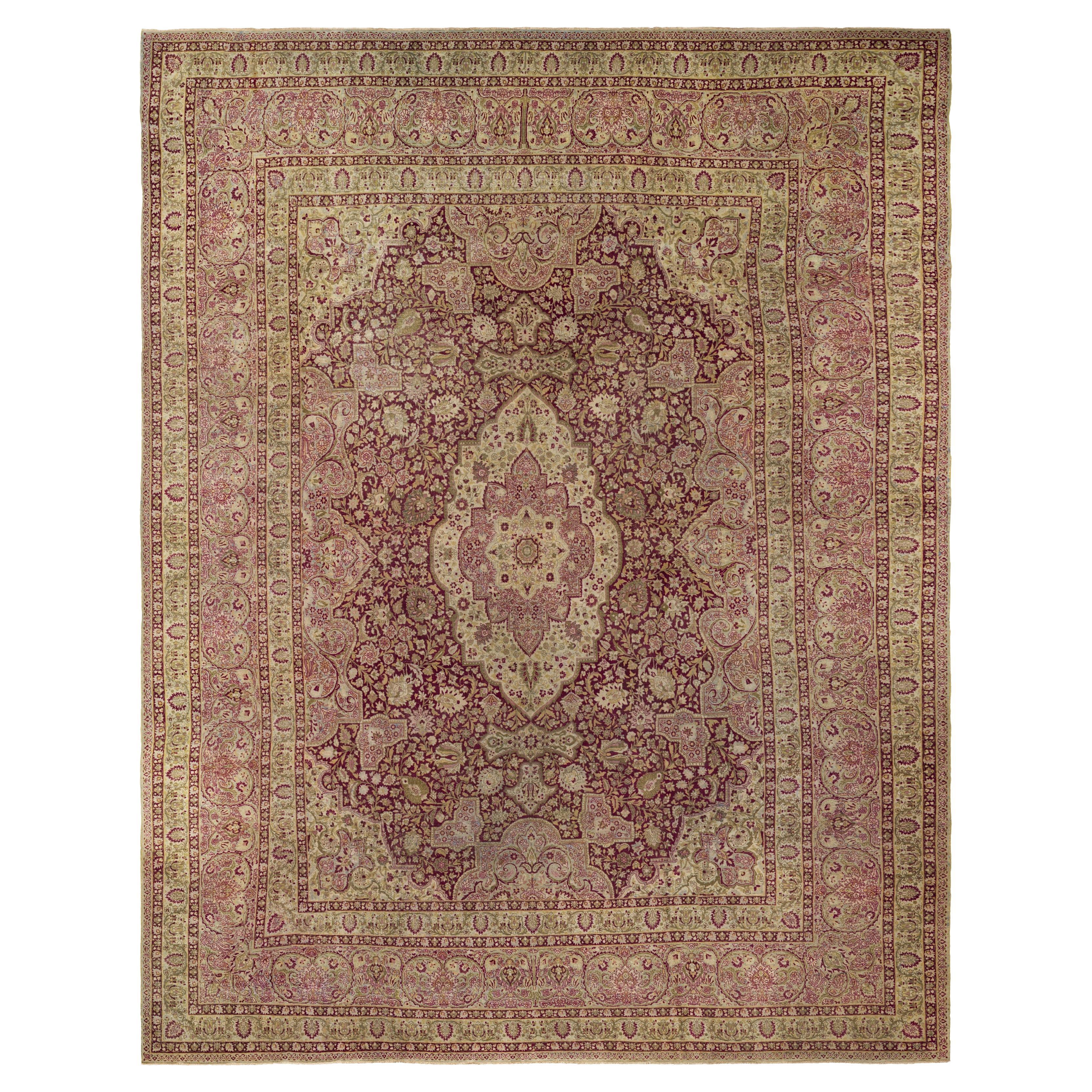 Red Mashad Wool Hand Knotted Rug 11 ft x 14 ft , Regal Mashad Medallion en venta