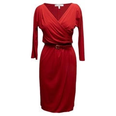 Rotes Max Mara-Kleid mit langen Ärmeln und Gürtel Größe IT 42