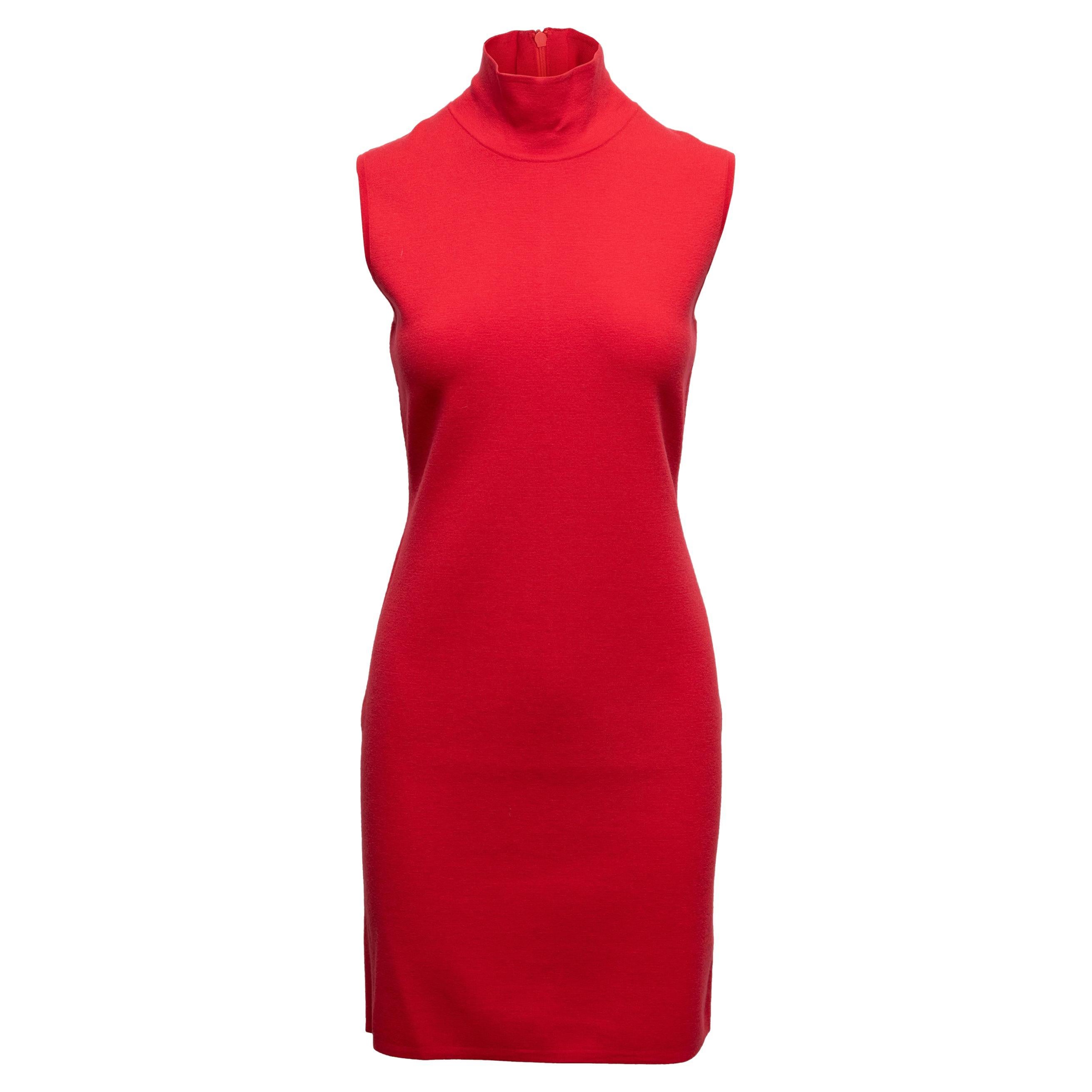 Red Max Mara Virgin Wool Sleeveless Dress Size US M For Sale