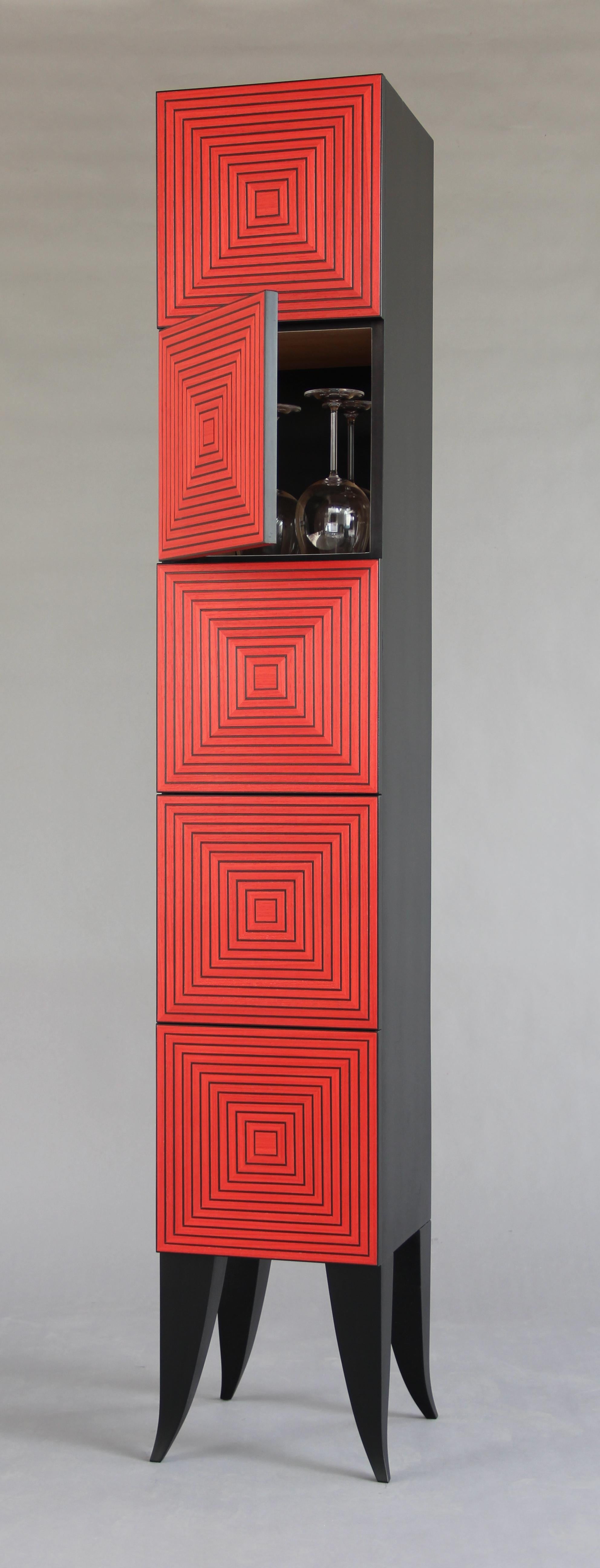 Modern Red Maze Tower Cabinet For Sale