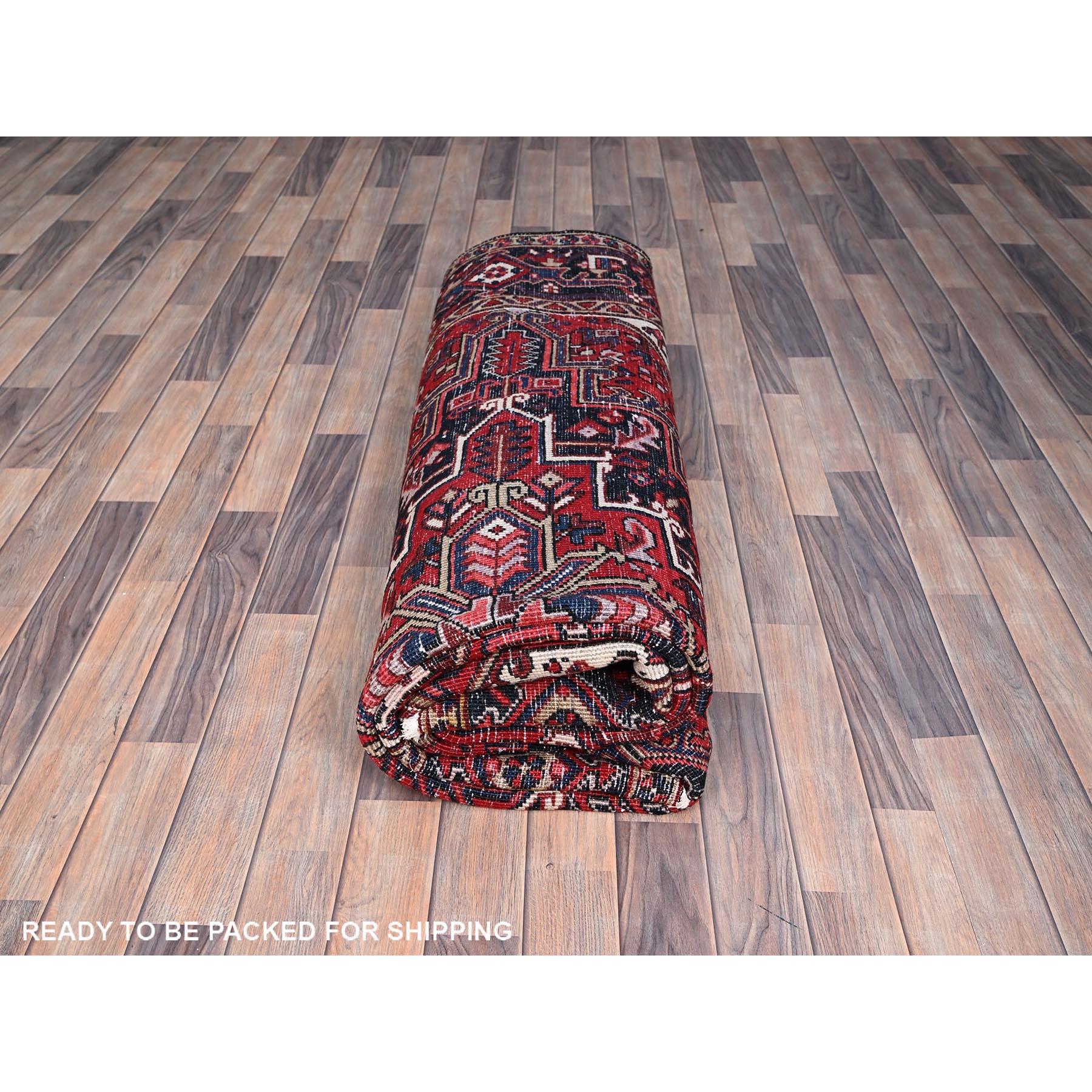 Red Medallion Hand Knotted Soft Wool Vintage Persian Heriz Rustic Look Clean Rug 4