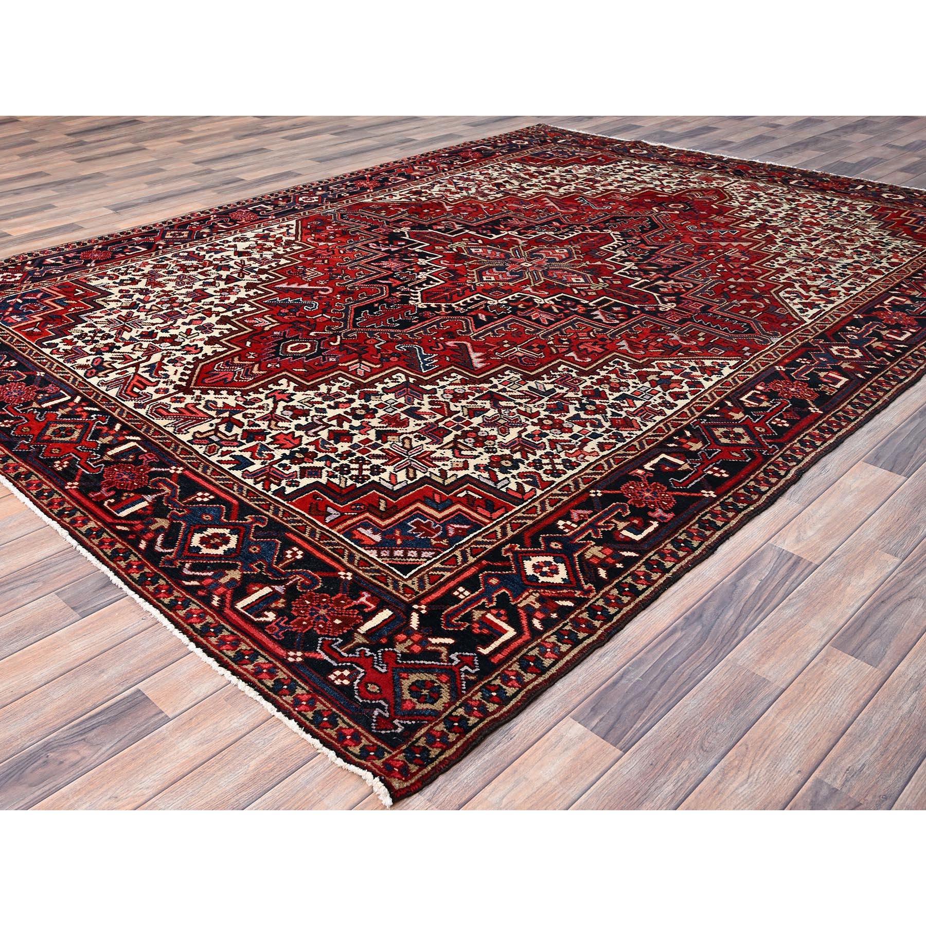 Hand-Knotted Red Medallion Hand Knotted Soft Wool Vintage Persian Heriz Rustic Look Clean Rug