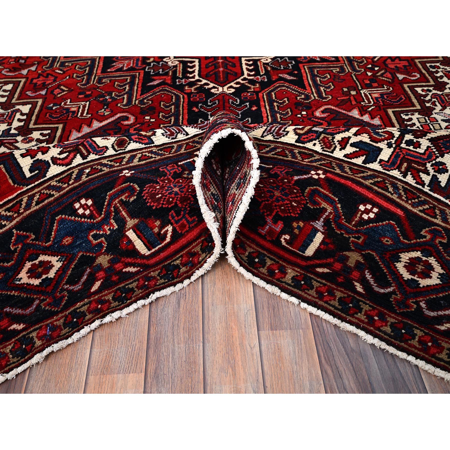 Mid-20th Century Red Medallion Hand Knotted Soft Wool Vintage Persian Heriz Rustic Look Clean Rug