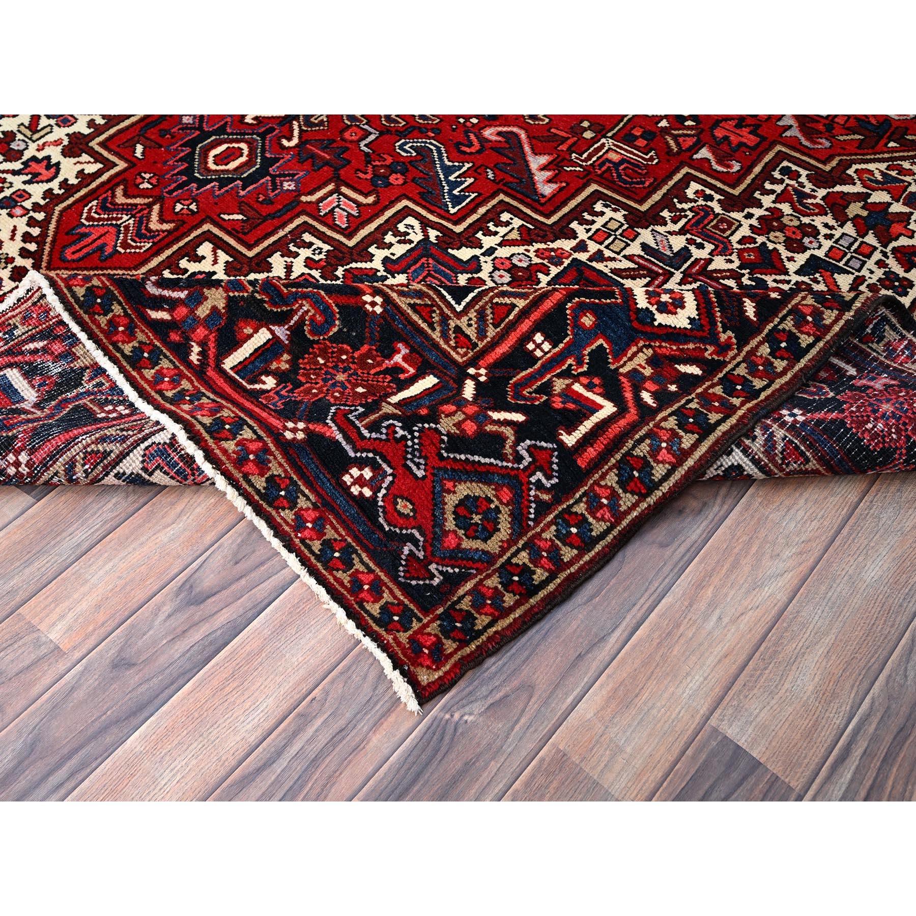 Red Medallion Hand Knotted Soft Wool Vintage Persian Heriz Rustic Look Clean Rug 1